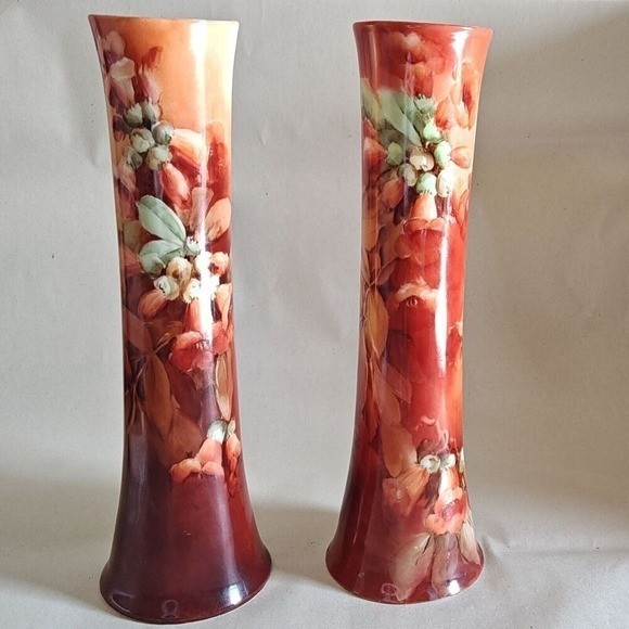 VTG 1900s Paul Straub Vienna Austria Hand painted Floral Porcelain 12″ Tall Vase