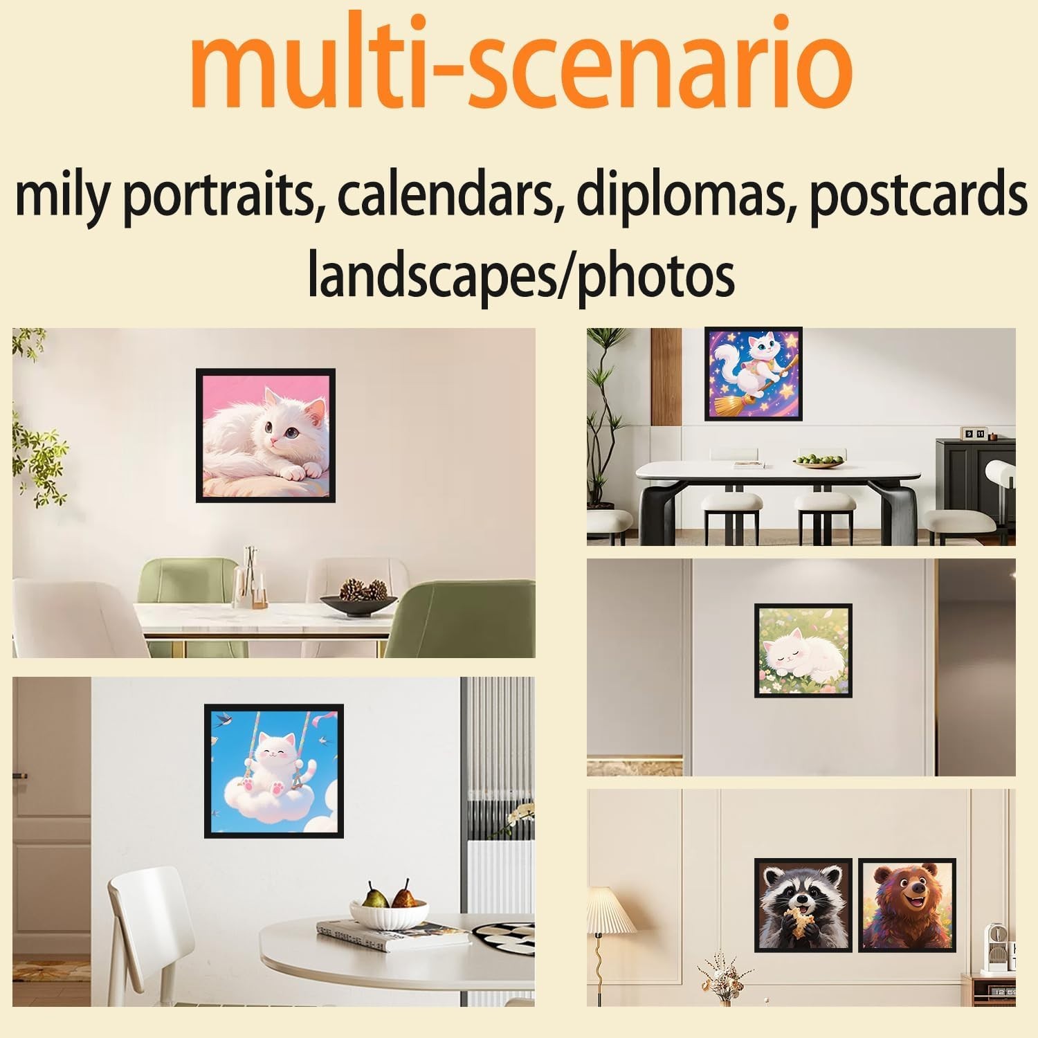 Versatile 12×12 Black Diamond Art Frames – Easy Magnetic Installation Set of 4
