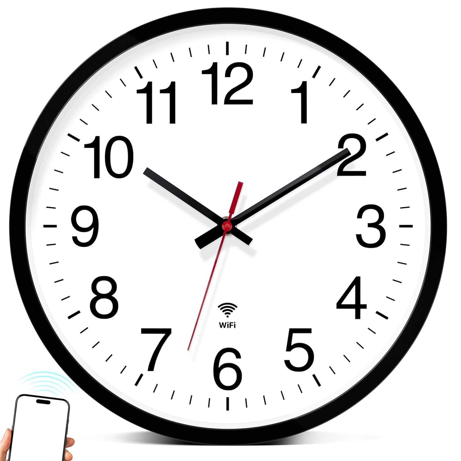 WiFi Clock, WiFi Wall Clock with Auto DST, 12 Inch Silent Non-Ticking Round Smar