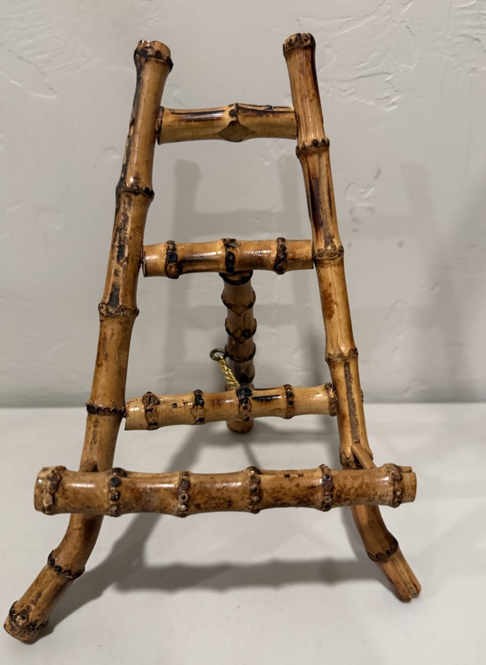 Vintage Burnt Bamboo Tabletop Display Easel Chinoiserie Art Stand Boho Regency