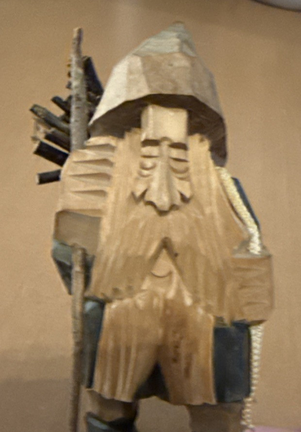 Carved Wood Gnome Forest Mountain Man Statue Figurine 6 1/4″