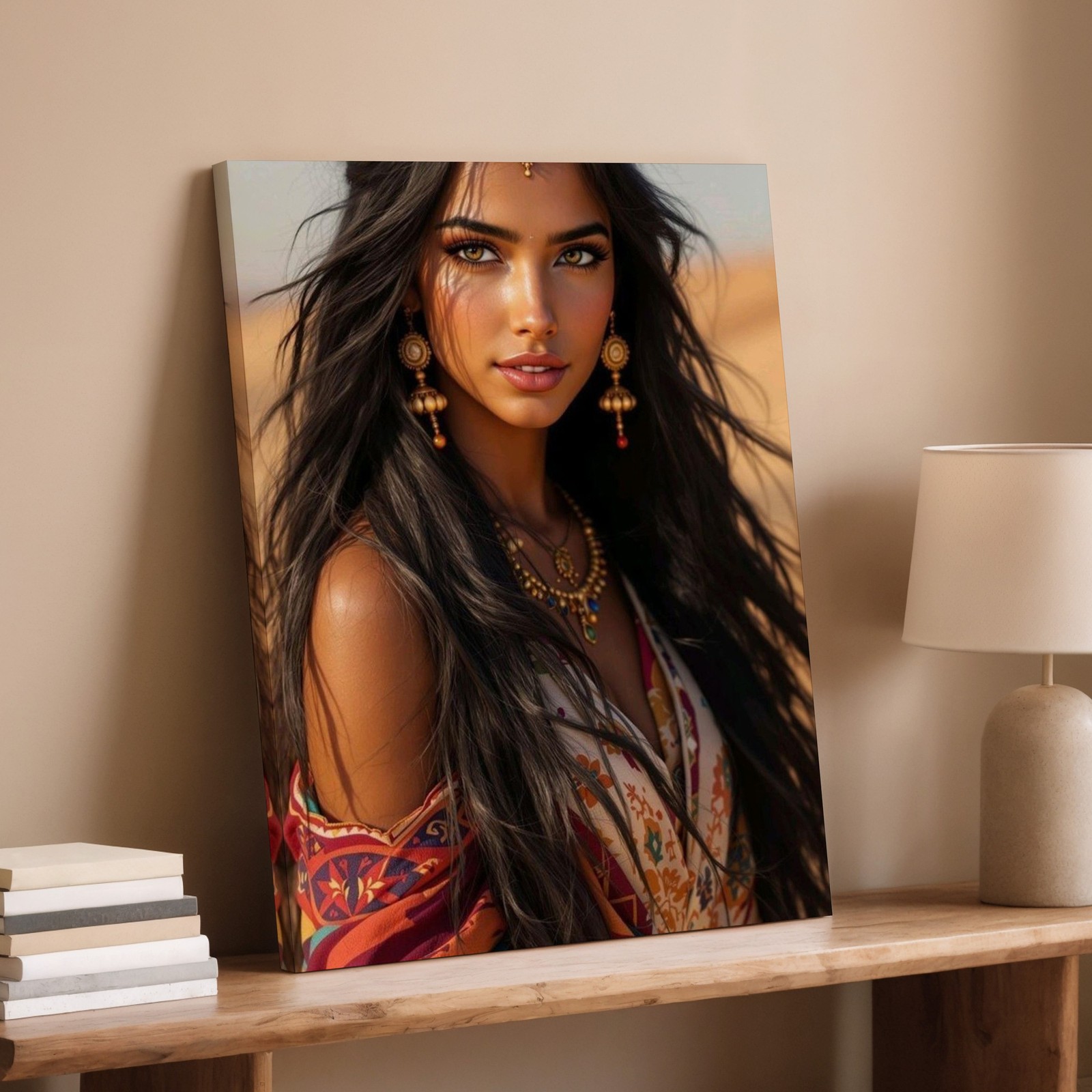 Ethnic Woman Portrait Canvas Wall Art Bohemian Desert Style Boho Home Decor