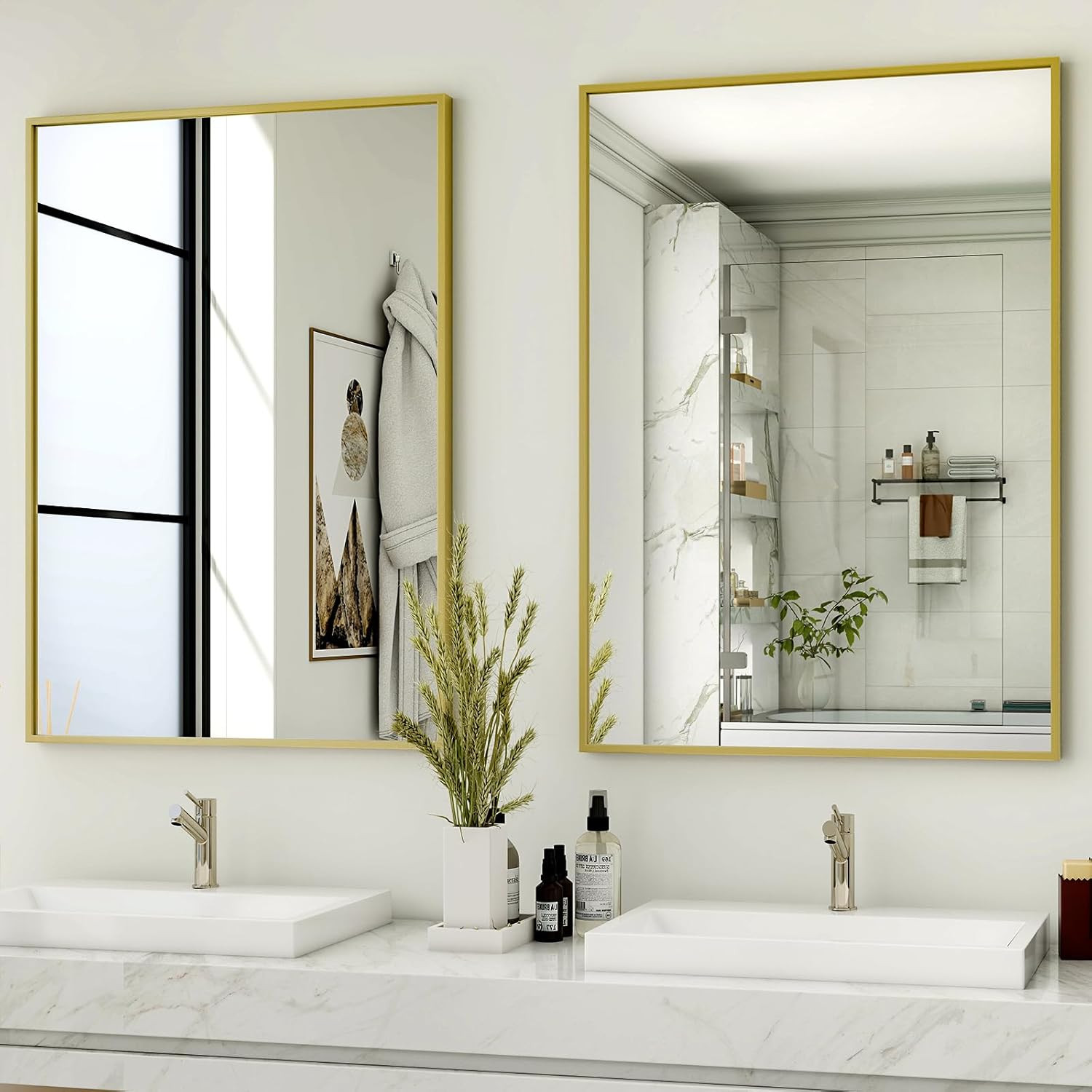 38″x26″ Gold Framed Wall Mirror – Rectangle Aluminum for Farmhouse & Entryway