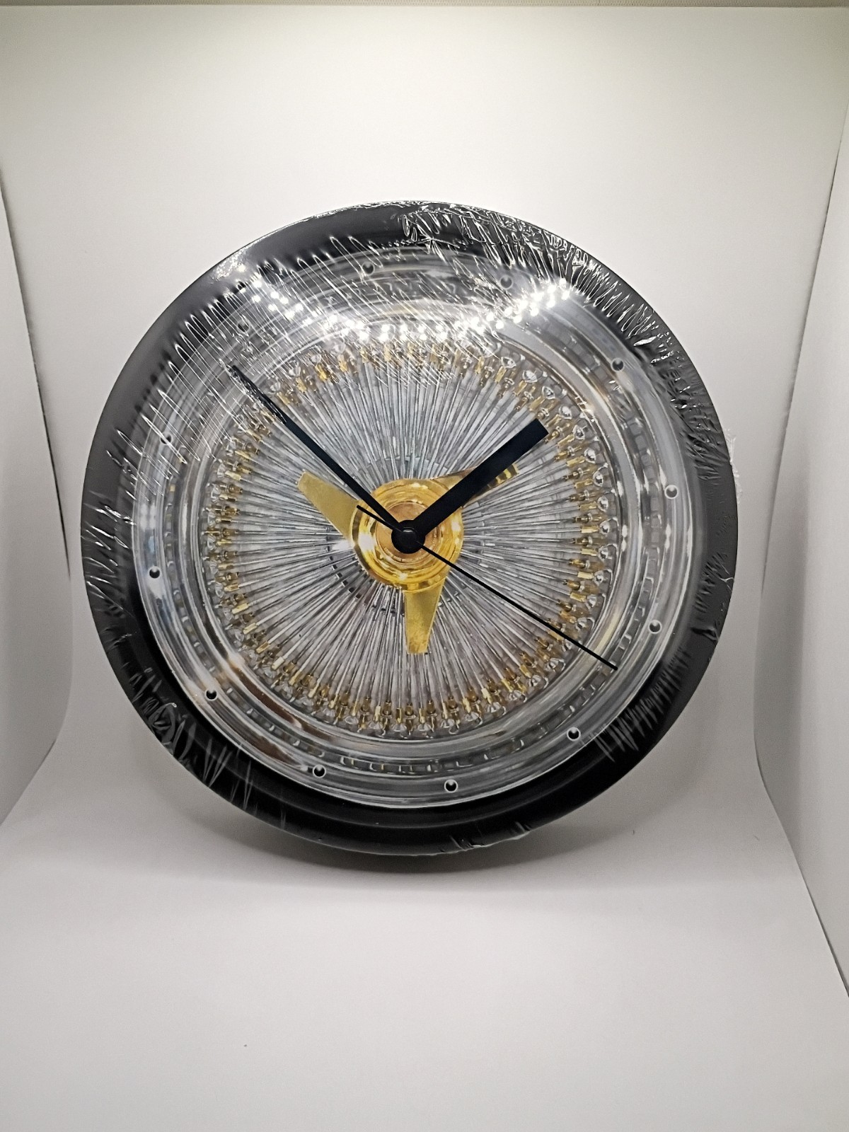 Chrome & Gold Lowrider Wire Wheel Wall Clock NEW