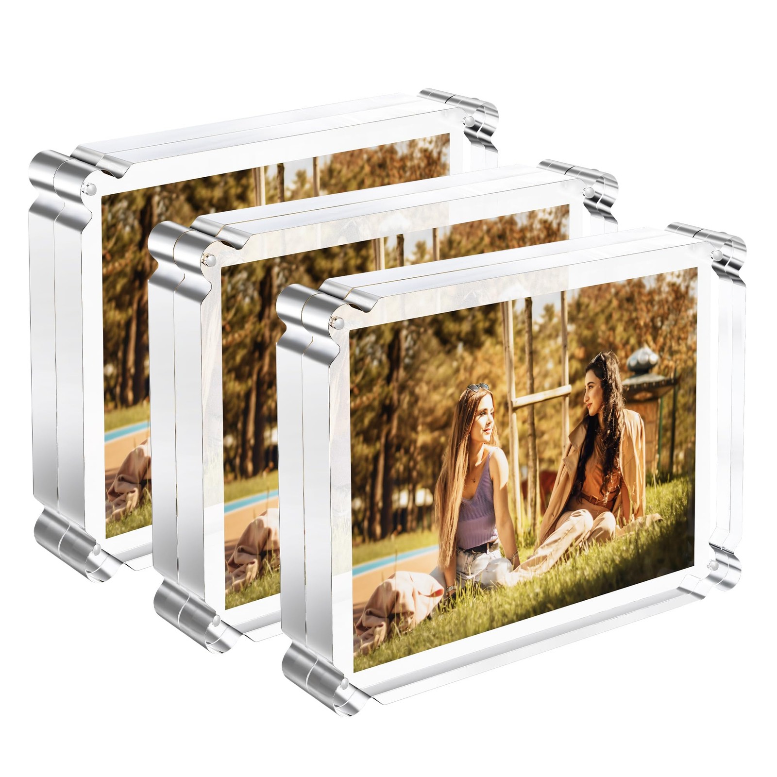 4×6 inch Acrylic Picture Frame 3 Pack, Magnetic Picture Frame with 10+10mm Th…