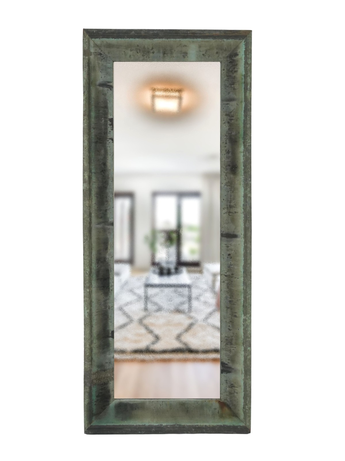 Handcrafted Verdigris Copper Gutter Wall Mirror 29 x 71 in.