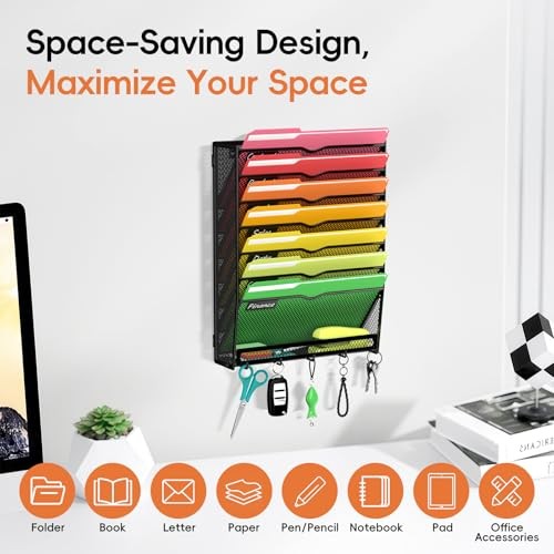 Hanging Wall File Organizer, Mail Organizer Wall Mounted with 8 Tier Black