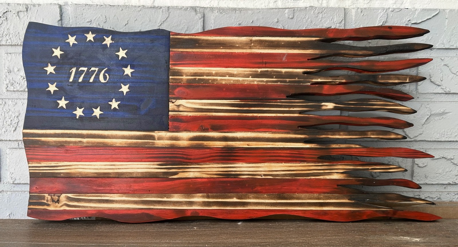 Rustic War Torn Spirit of 1776 American Flag 12 x 24