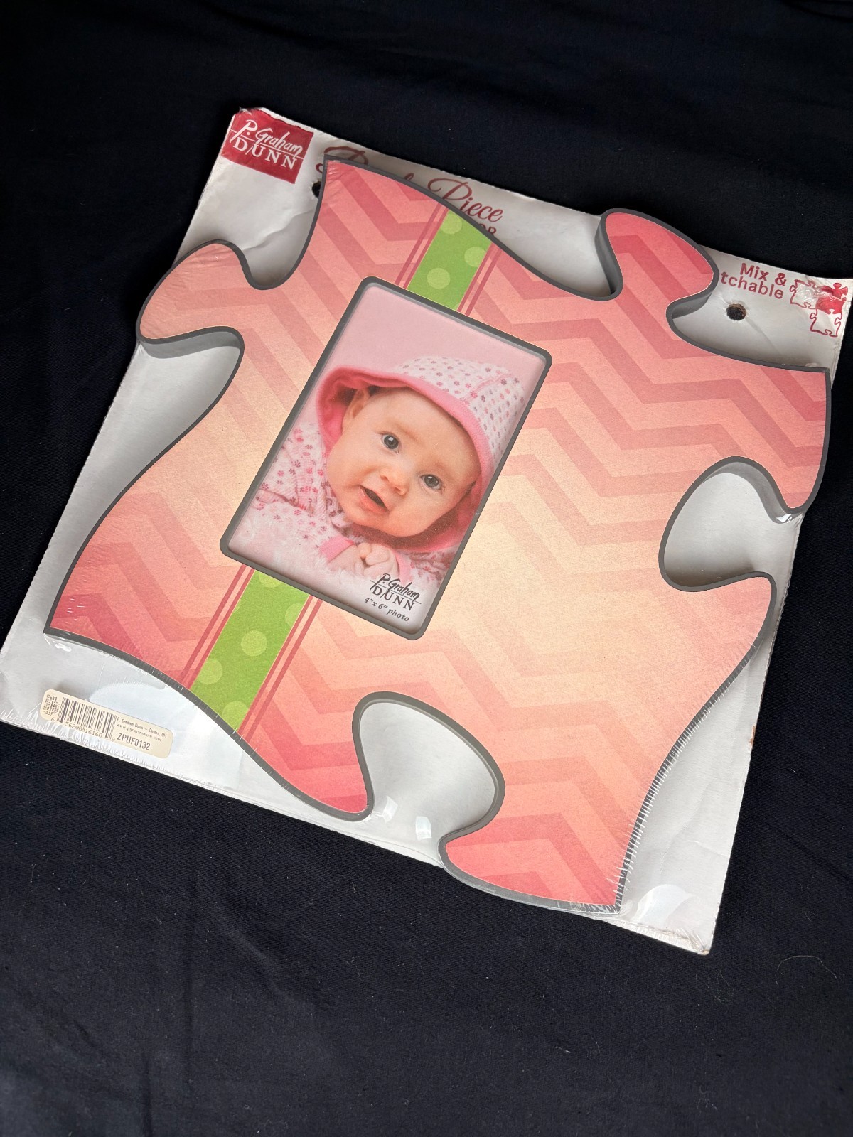 P Graham Dunn Puzzle Piece Picture Frame 4×6 Pink Chevron Nursery Decor