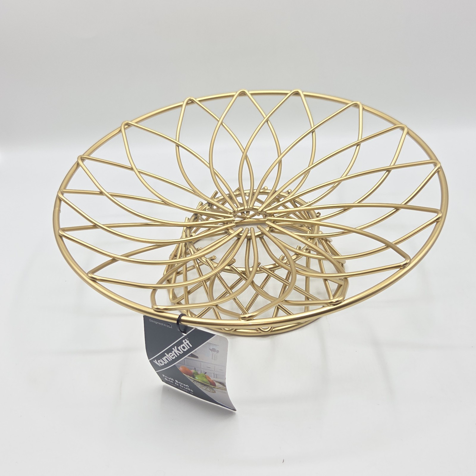Kounter Kraft 12in Wire Metal Fruit Basket Decorative Pedestal Centerpiece Bowl