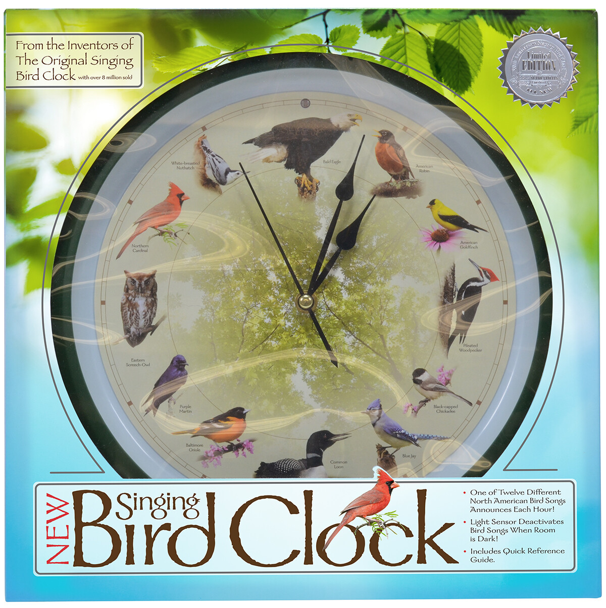 Limited Edition 20th Anniversary Singing Bird Wall Sound Clock, 13″, Green