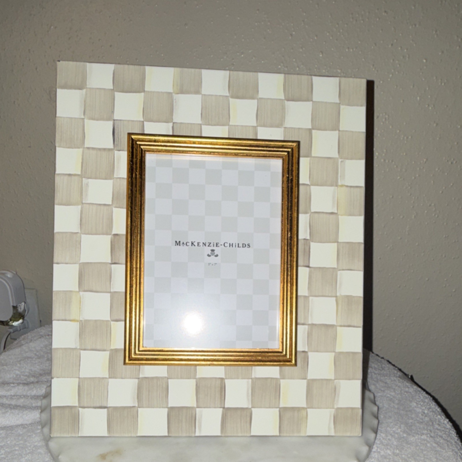 MacKenzie-Childs Photo Frame 5×7 Check Pattern, 1 Photo, Beige White Gold