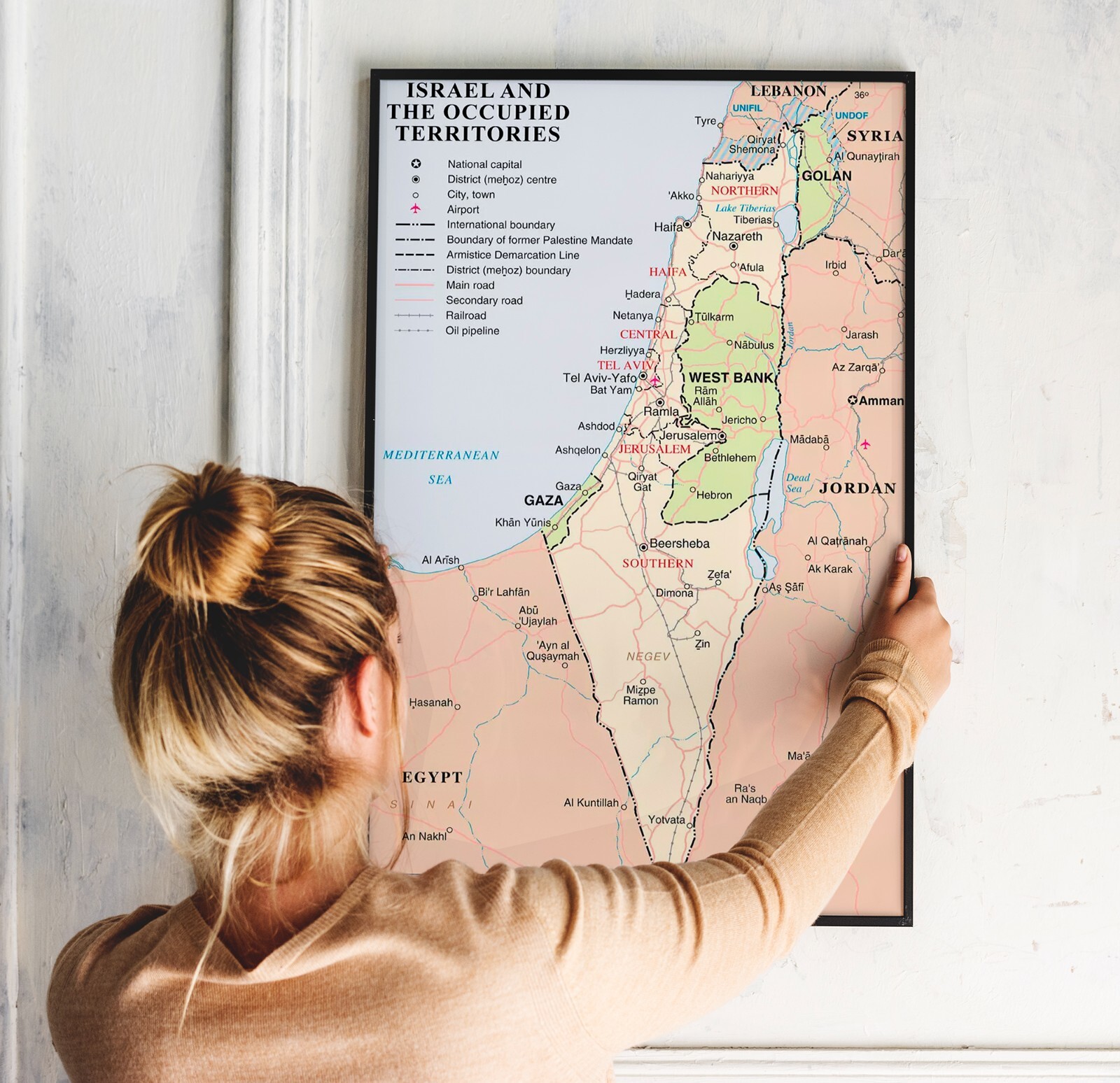 Israel and Occupied Territories 2018 Map Palestine War Gaza West Bank Lebanon