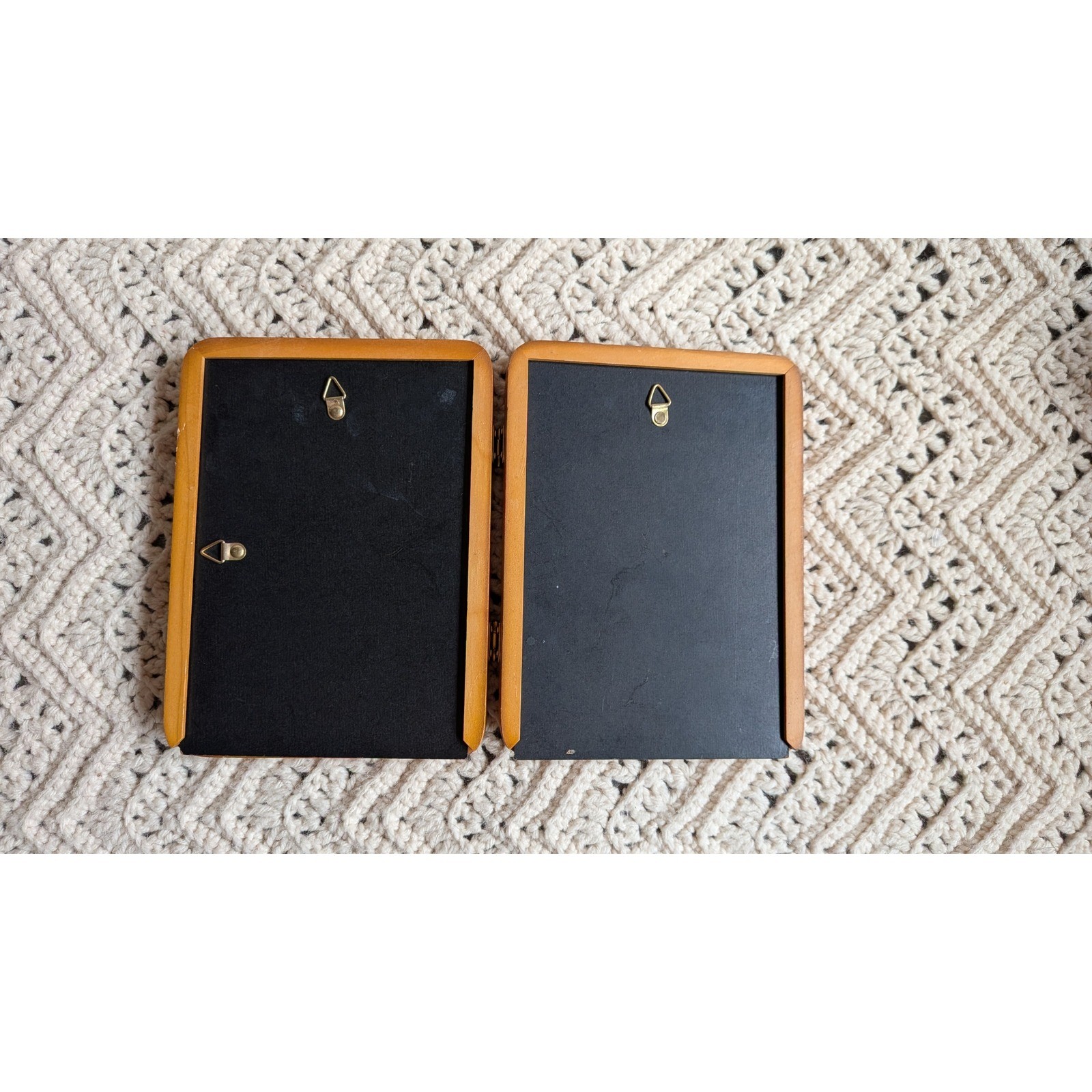 Vintage Wood Folding Double Picture Frame Bouguereau Corot Art Prints 8×5.5