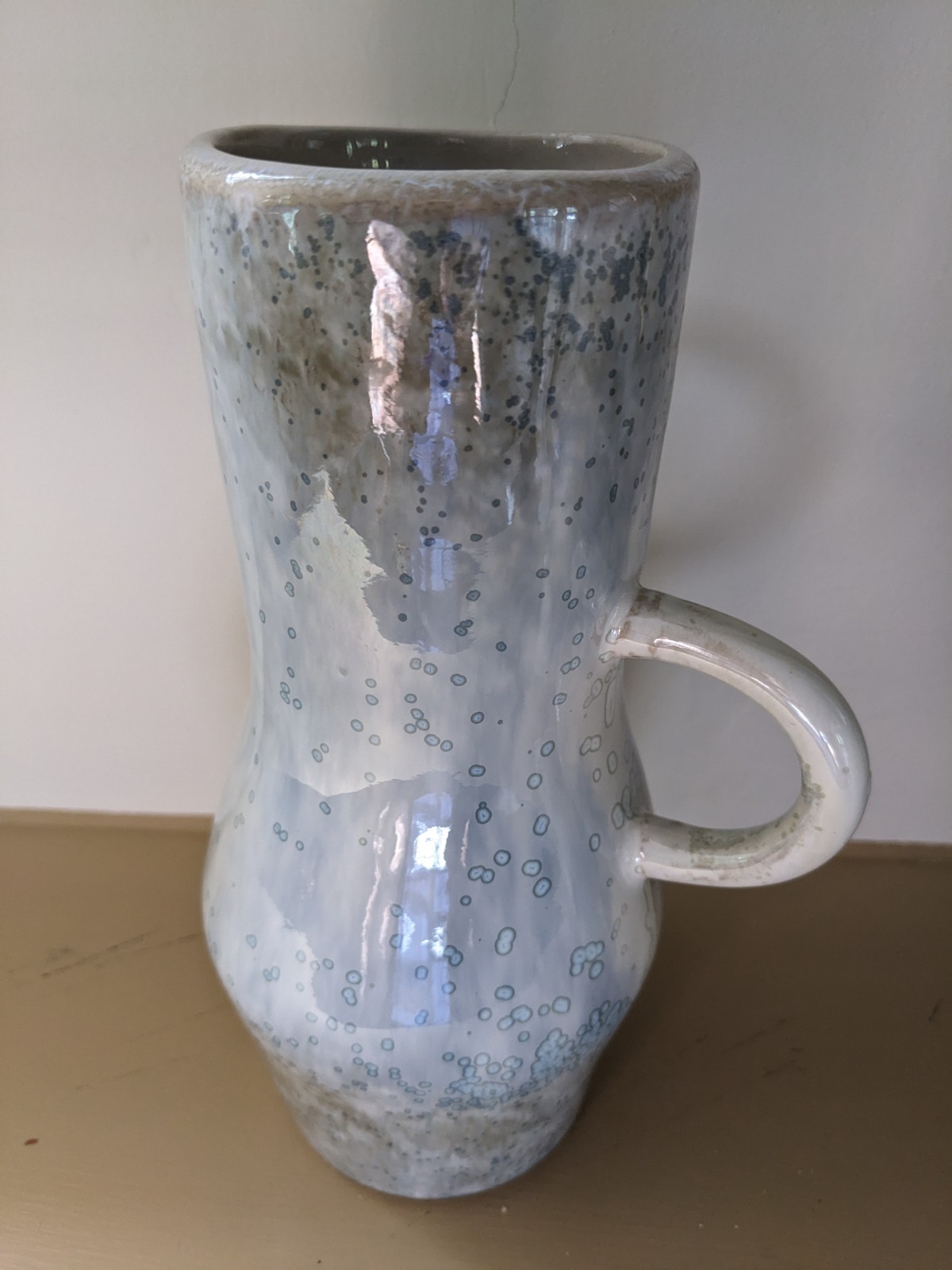 NWT Crate & Barrel Ayu Vase with Handle Ceramic Gray Blue Green Speckled Glaze