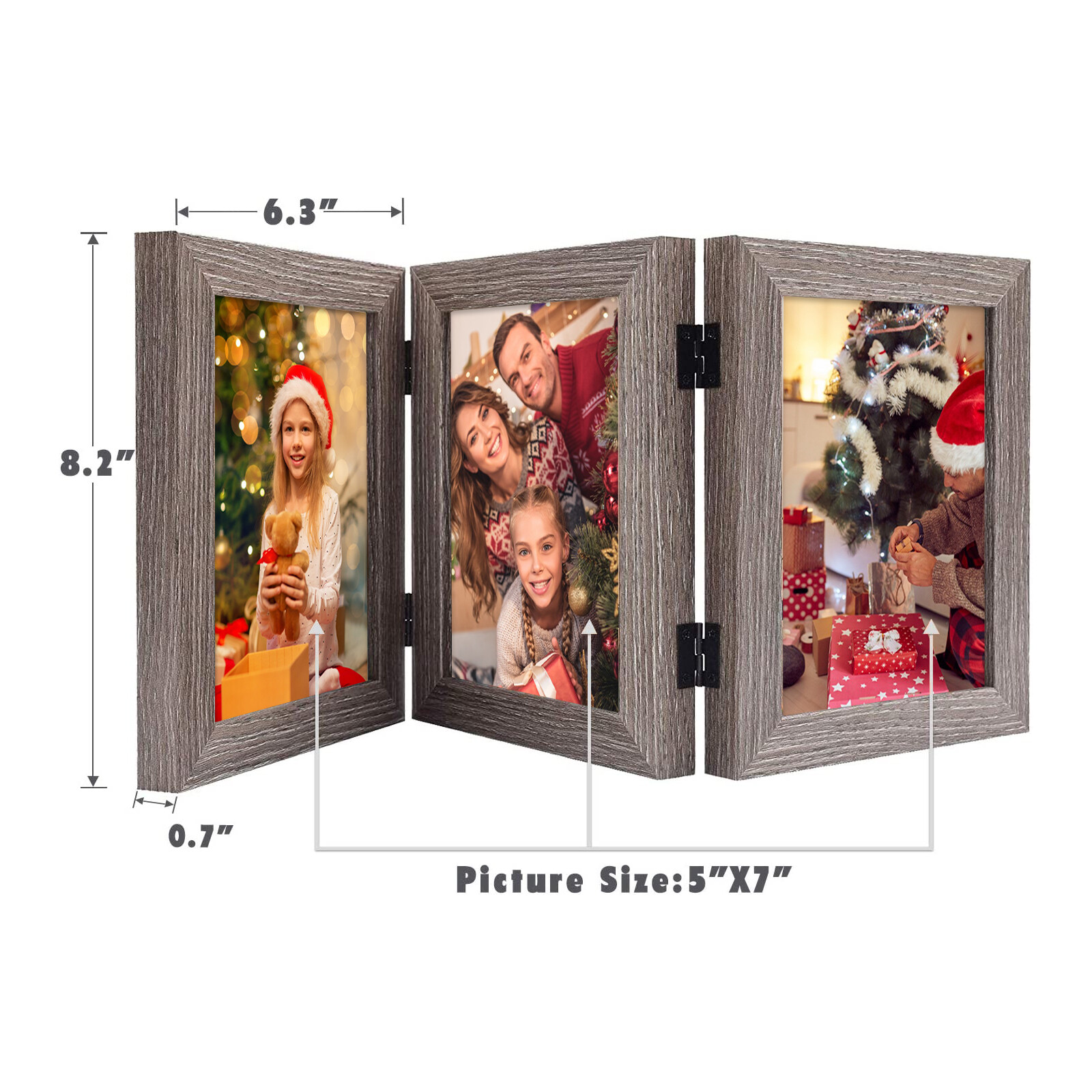 4×6 5×7 Trifold Picture Frame Hinged Photo Three Folding Frames Vertical Desktop