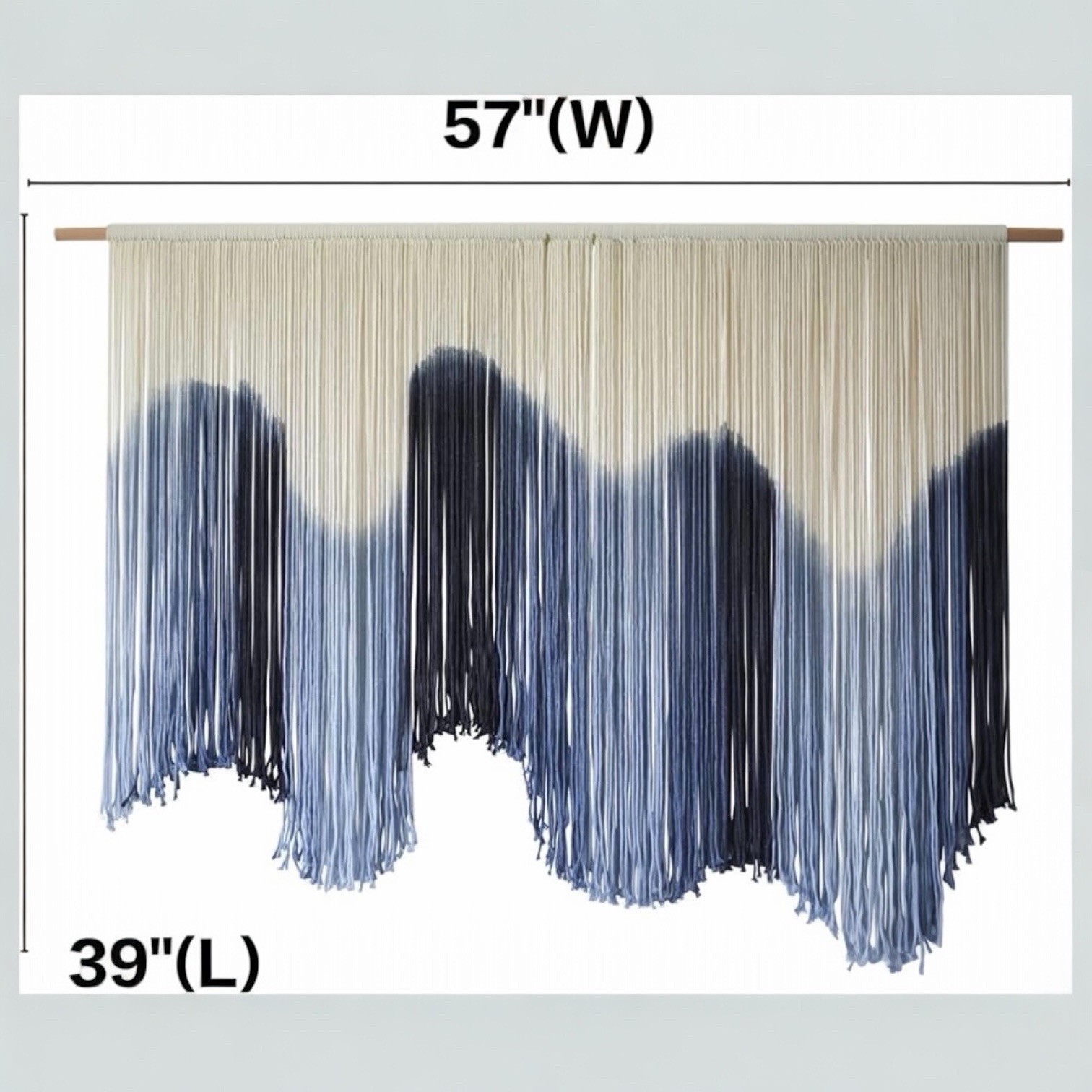 NEW Anthropologie XL Blue Dip Dyed Boho Tapestry Macrame Wall Hanging Art 57×40
