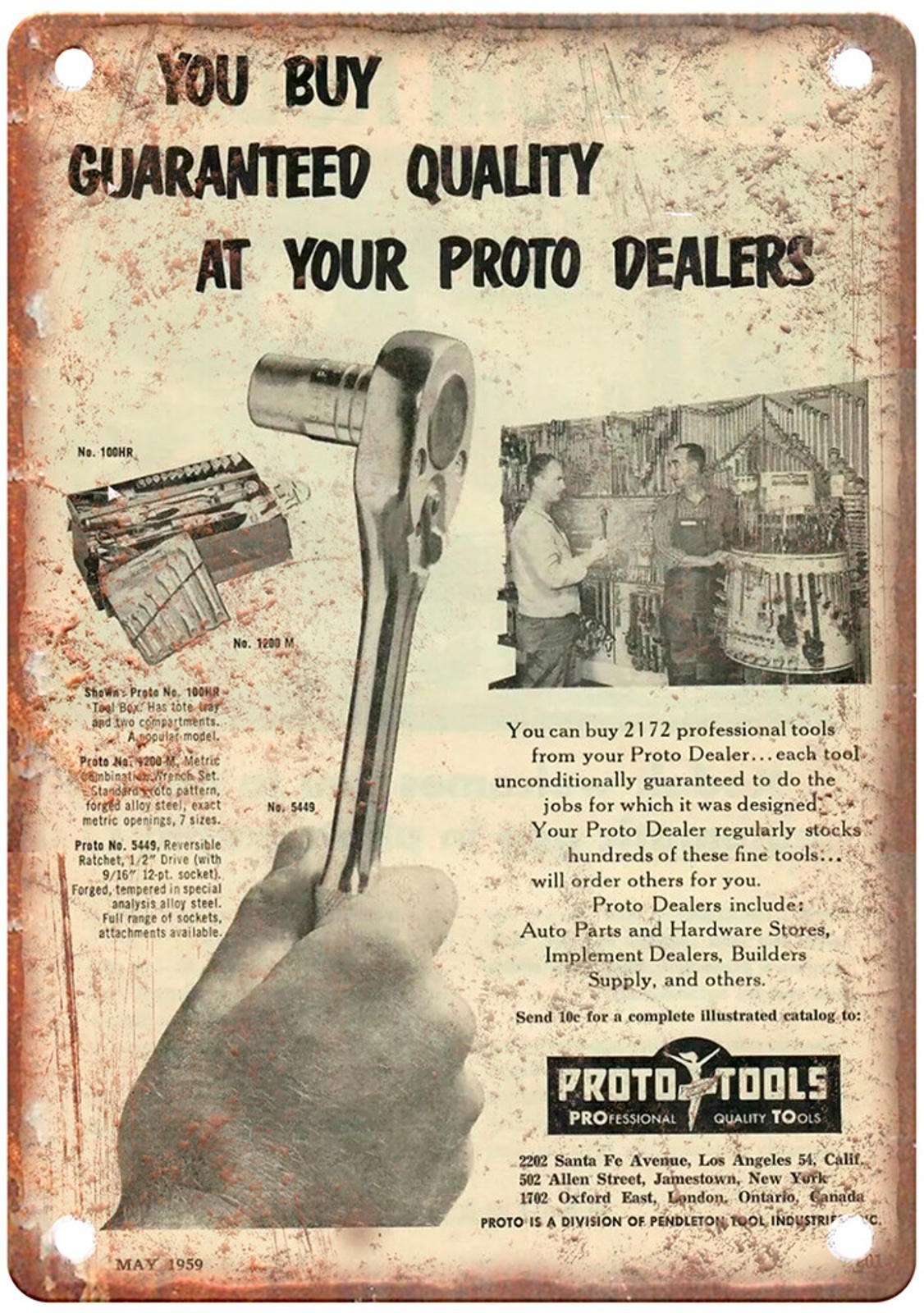 Vintage Metal Sign 1959 Proto Tools Ad Reproduction 8×12 Aluminum