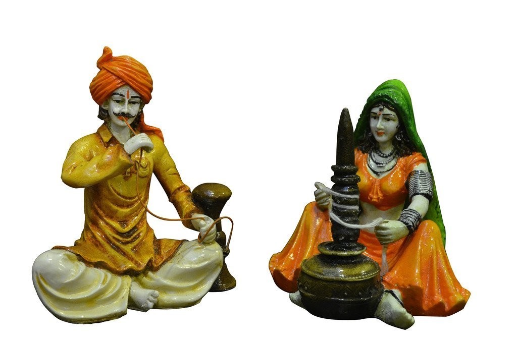 Handcrafted Rajasthani Couple Man & Lady with Chaas Idol showpiece for Home Deco