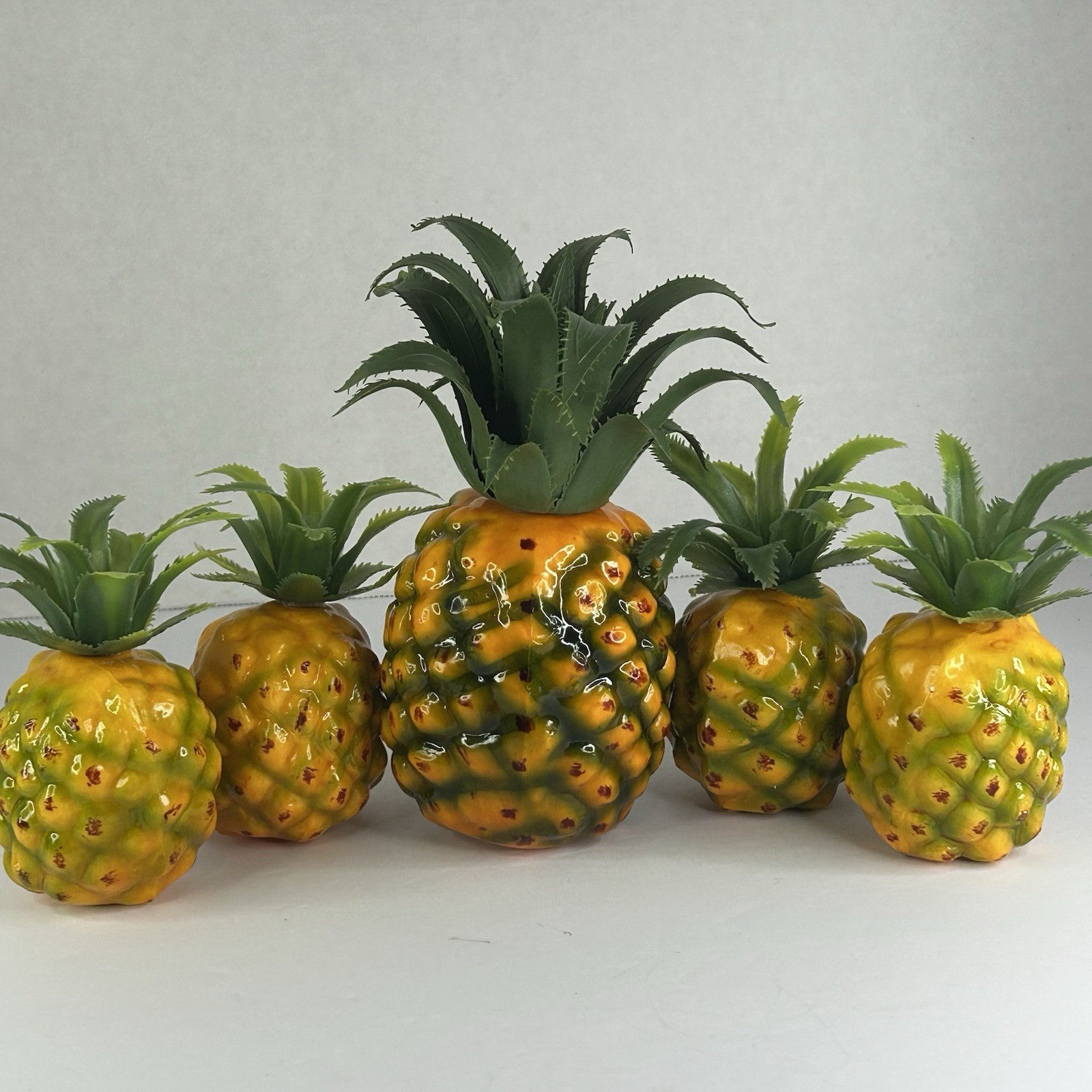 Artificial Pineapples Medium & Small Set Of 5 Plastic Decorative Fake Fruit