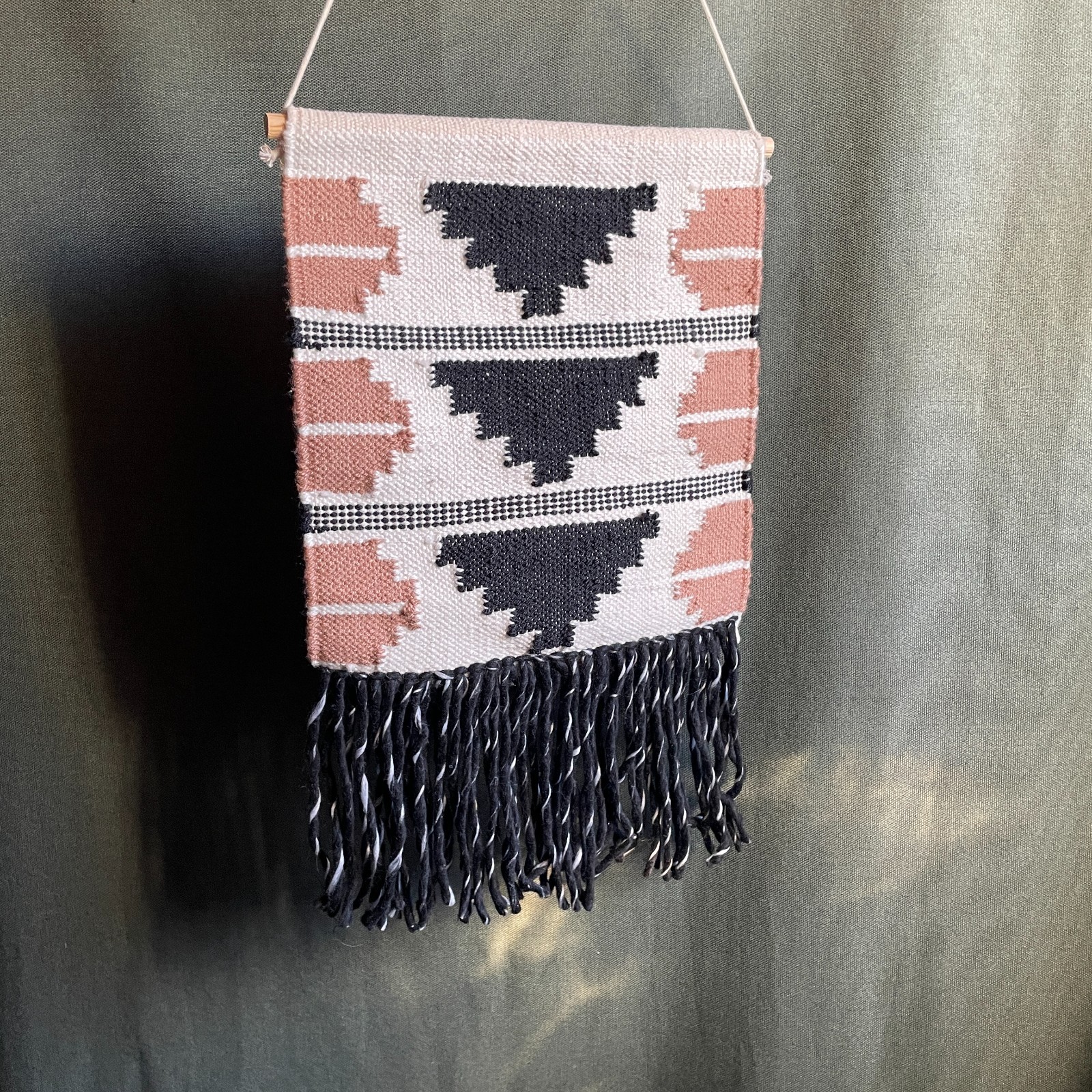 Hand Woven Wall Hanging Tapestry Fringe Wooden Dowel Finished 25’’x 17’’