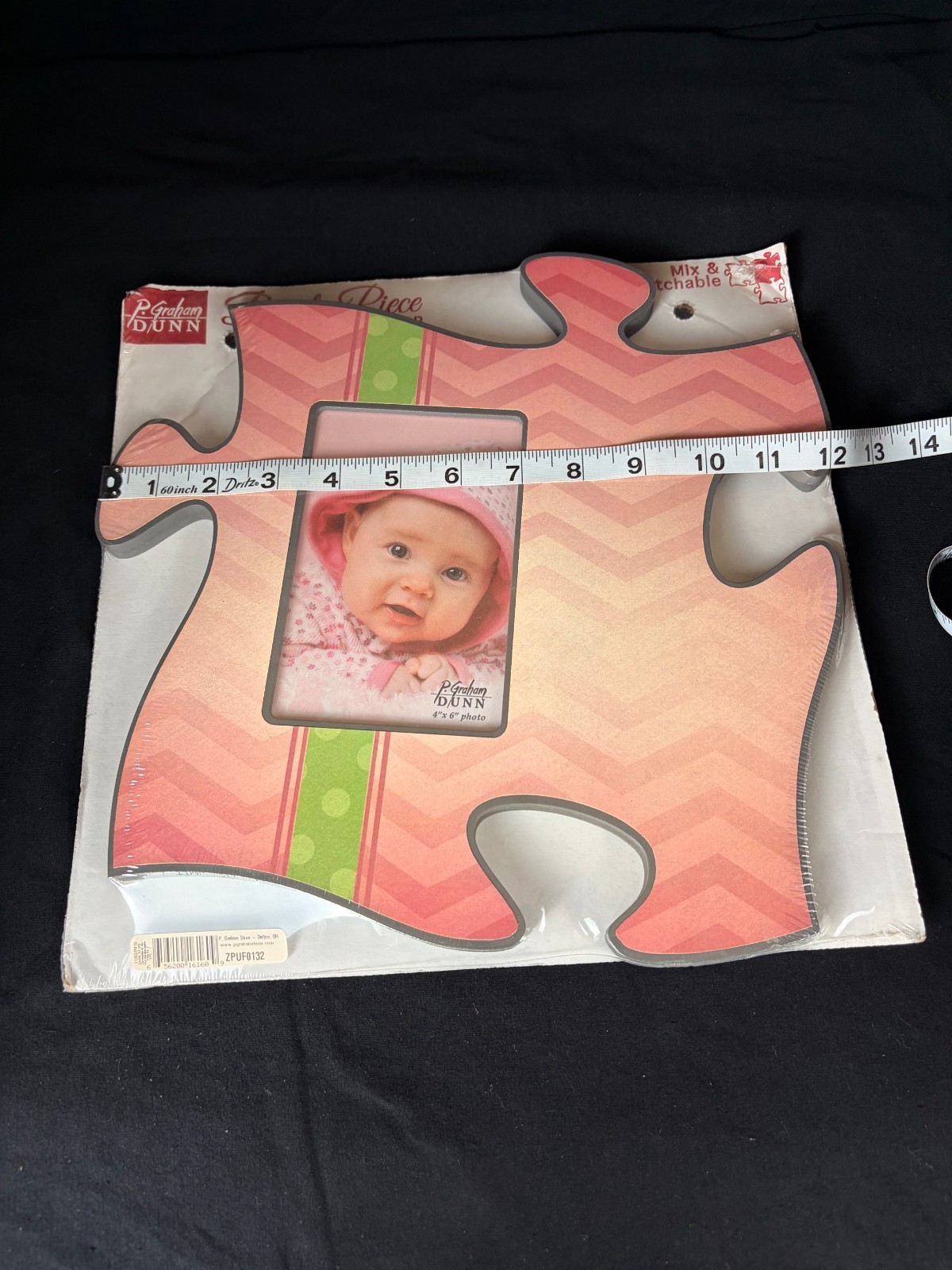P Graham Dunn Puzzle Piece Picture Frame 4×6 Pink Chevron Nursery Decor
