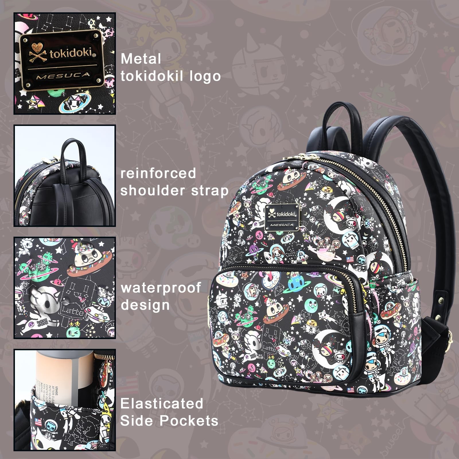 Tokidoki Leather Backpack for Adult, Vintage Water Resistant Daypack with Poc…