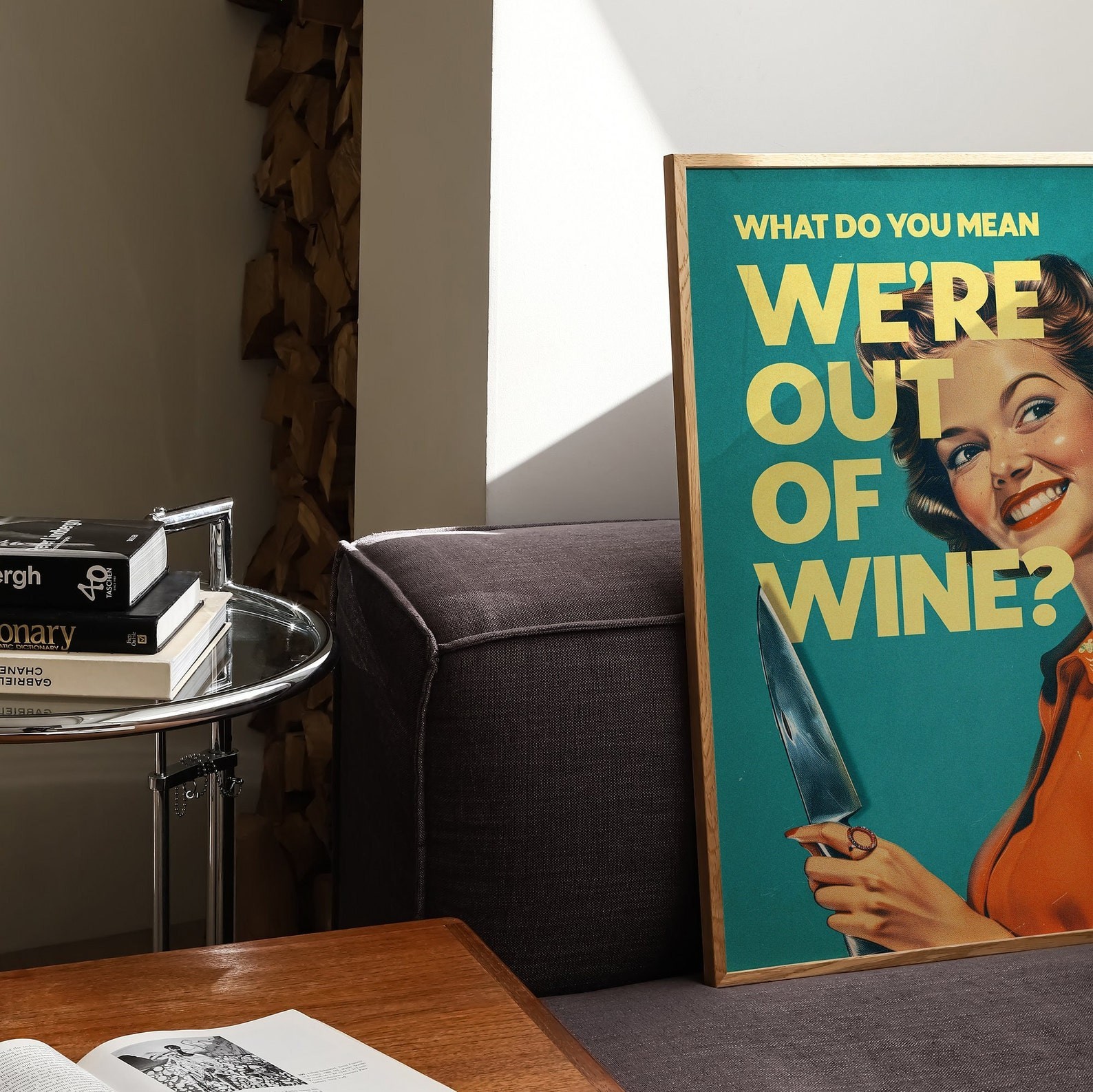 Funny Wine Poster Retro Kitchen Wall Art Vintage Mid Century Humor Bar Decor