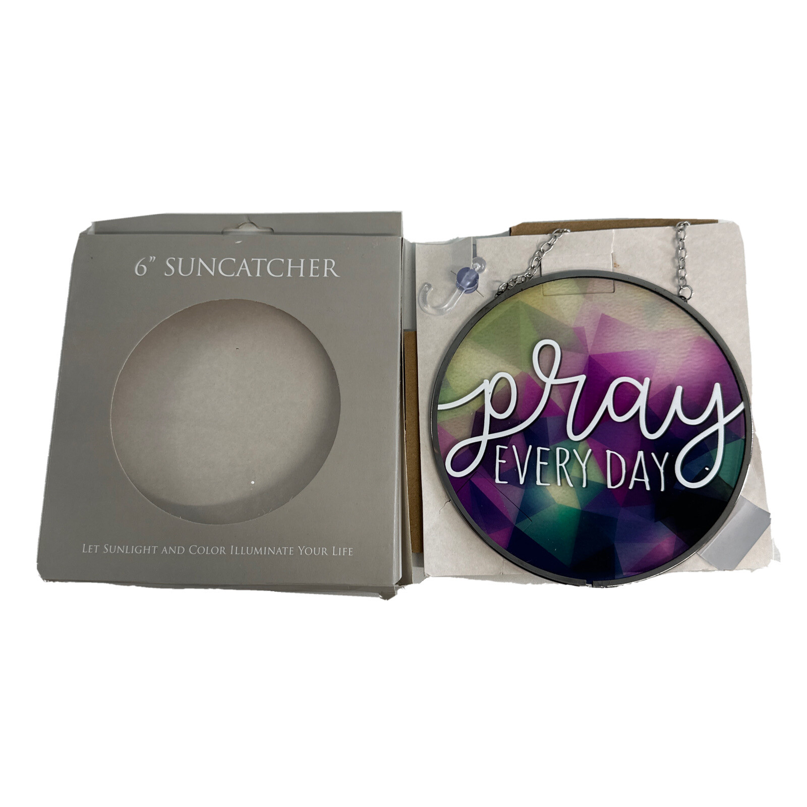Suncatcher 6″ Circle Glass Suction Cup included Pray Everyday NEW Dicksons OPEN