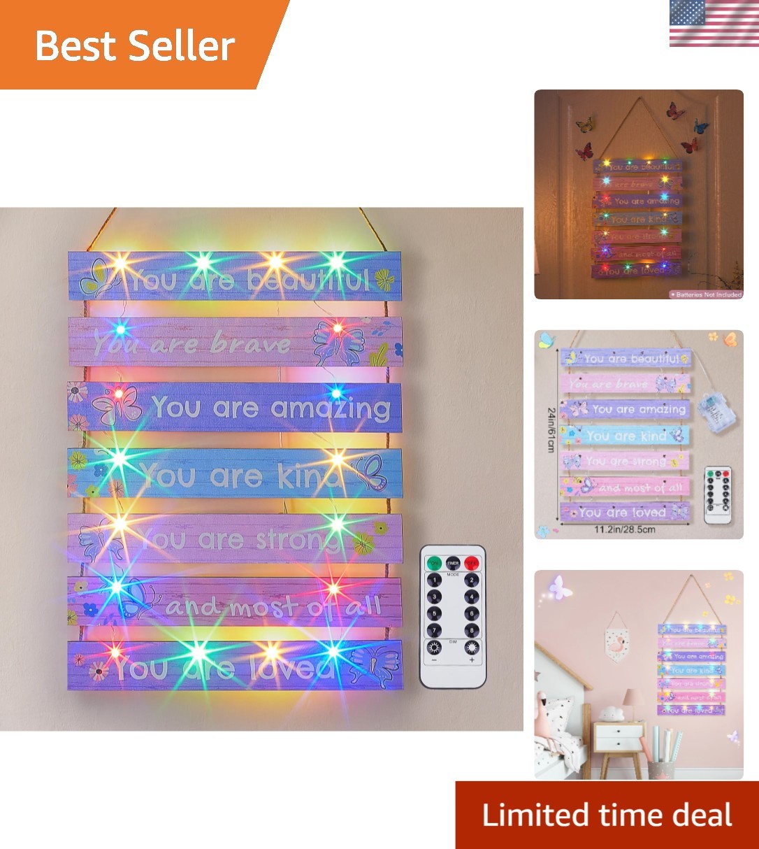 Girls Room Decor LED Light Wall Art for Kids Bedroom Inspirational Butterfly