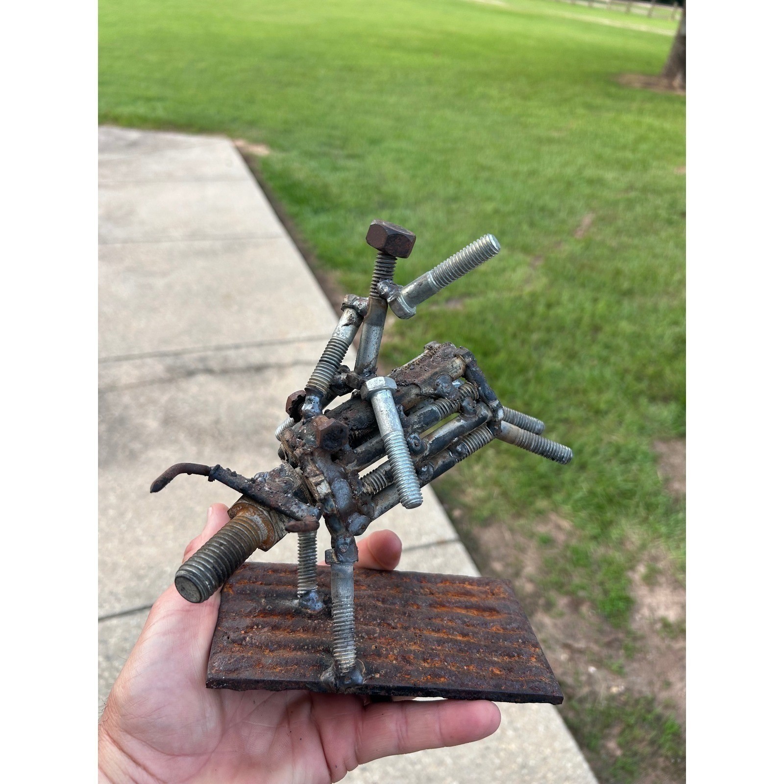 Handmade Scrap Metal Bull Rider Sculpture Welded Bolt Art Rodeo Figurine Decor