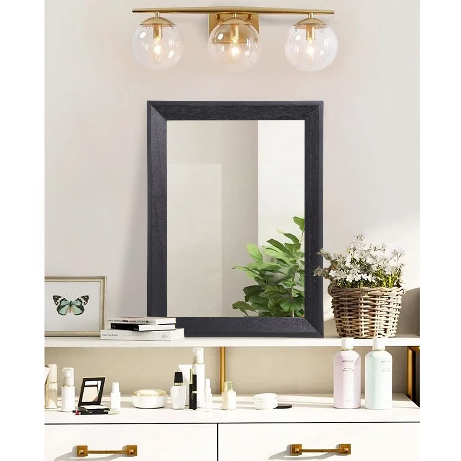 Black Mirrors for Wall Rectangle Wood Framed Large 20″x16″ Decorative Wall Mi…