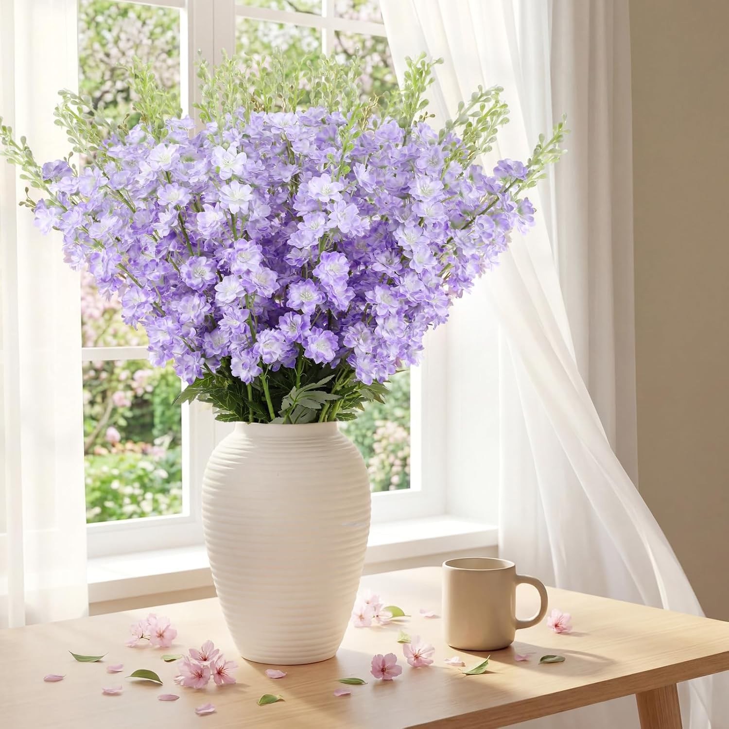 20 Pcs Delphinium Artificial Flowers – 33.5” Long Stem Faux Flower Bulk – Fake