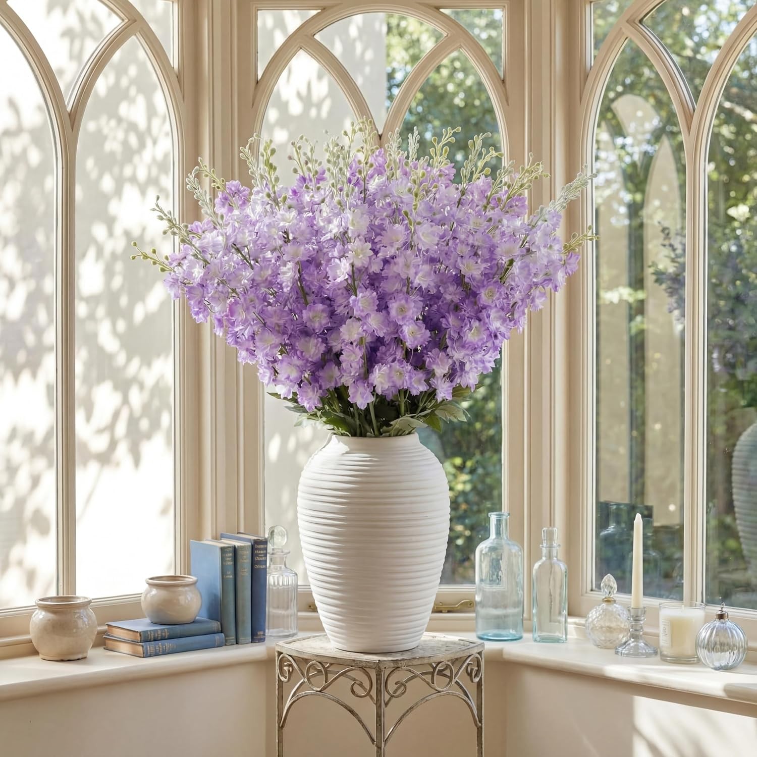 20 Pcs Delphinium Artificial Flowers – 33.5” Long Stem Faux Flower Bulk – Fake