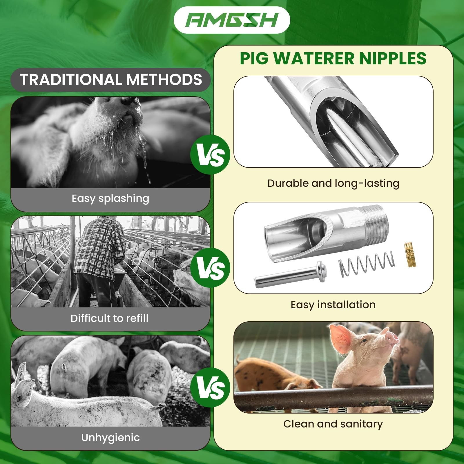 20Pack Pig Waterer Nipples, NPT 1/2″ Stainless Steel Automatic Silver