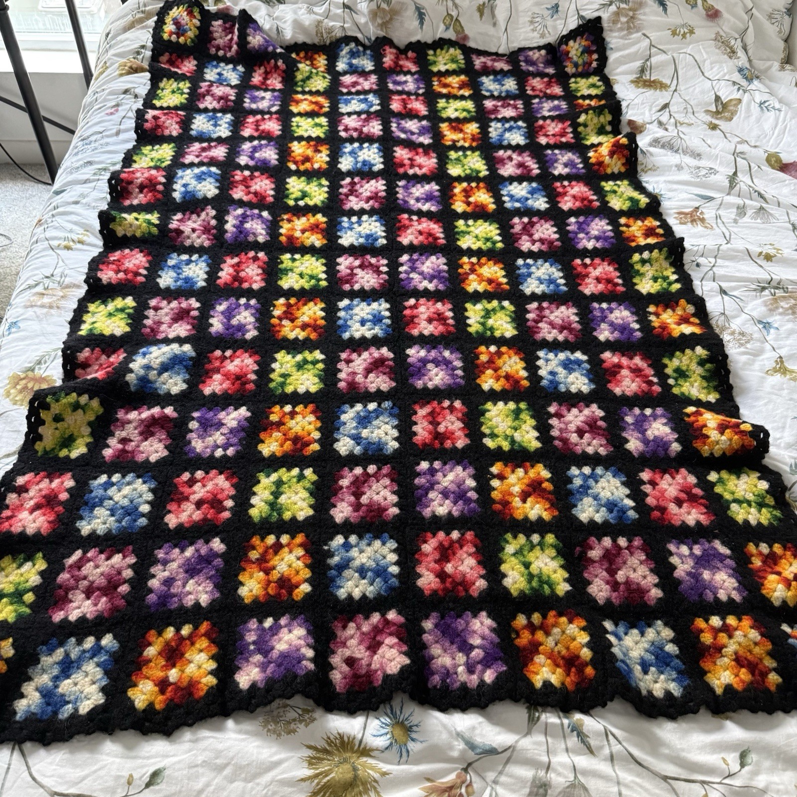 Vintage Granny Square Crochet Knit Afghan Throw Blanket Multicolor 62”x 39”