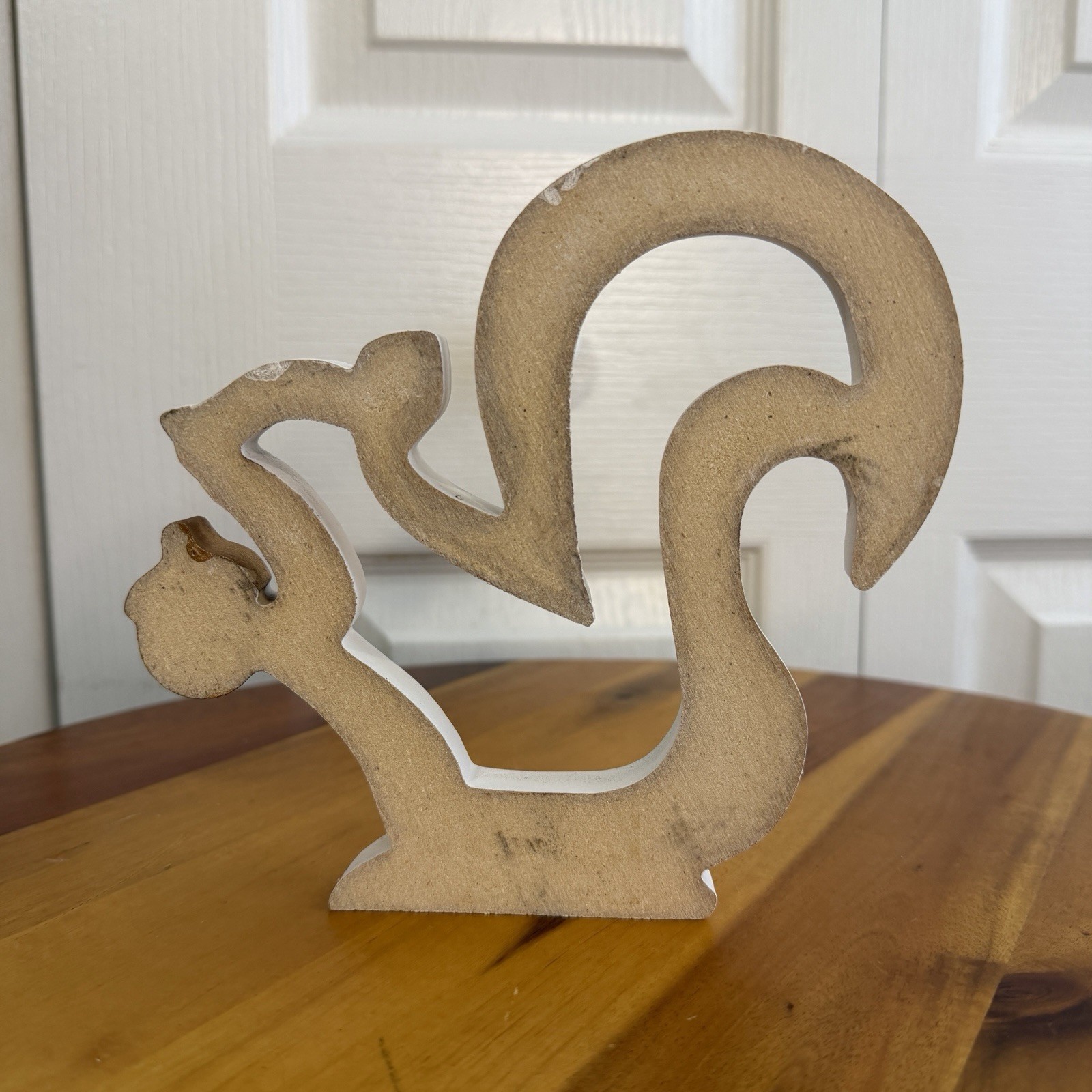 Wood Distressed Look White Squirrel Gold Nut Free Standing Decor Cottage Farm