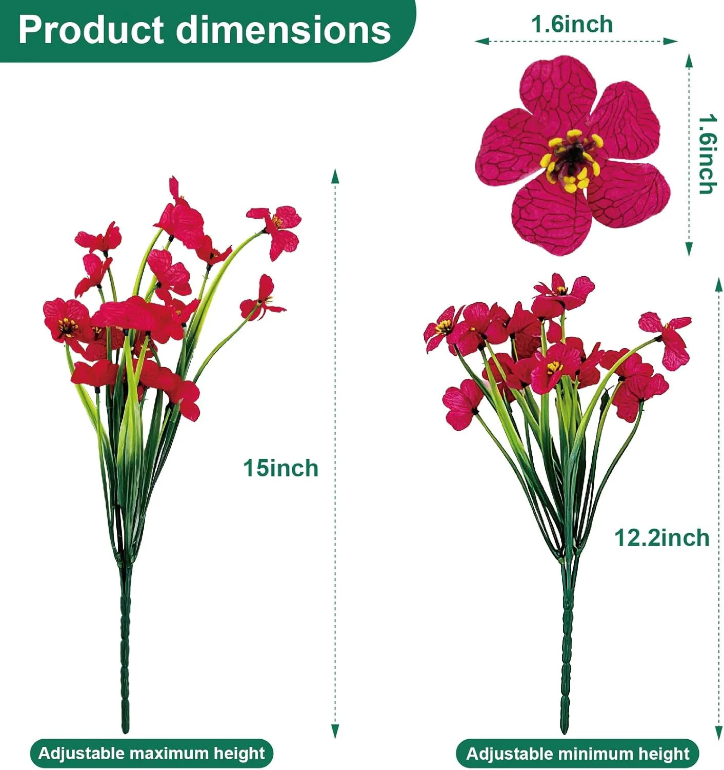 24 Bundles Artificial Flowers for Outdoors Fake Ferns UV Resistant Faux Spring