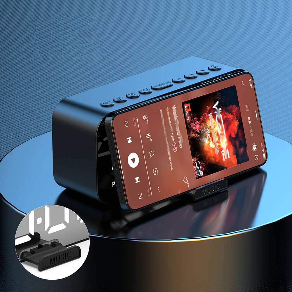 Portable Digital Alarm Clock FM Radio Wireless Bluetooth Mirror LED With Speaker