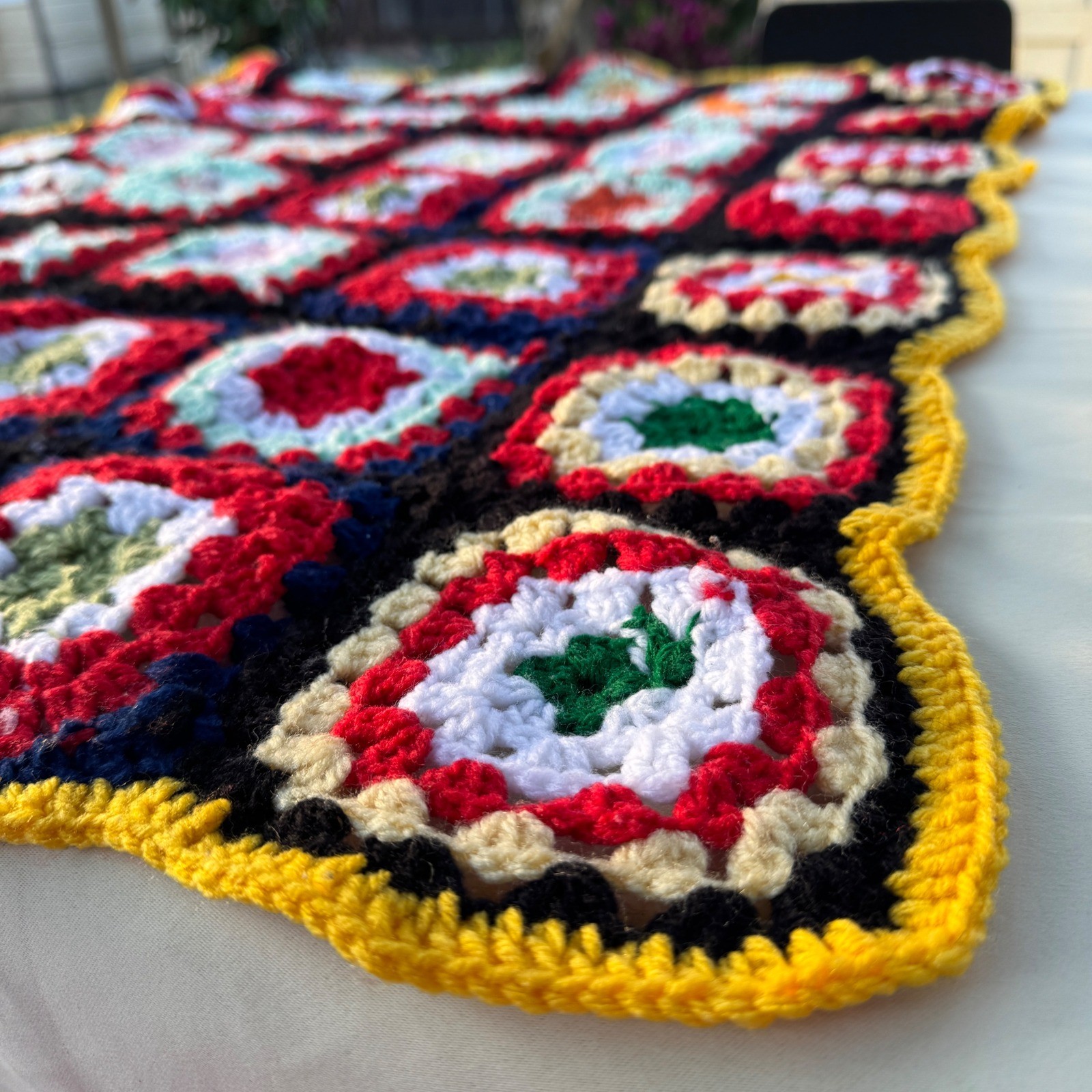 vintage Crochet Blanket 31×36″ Multicolor Granny Square Boho Cottagecore Retro