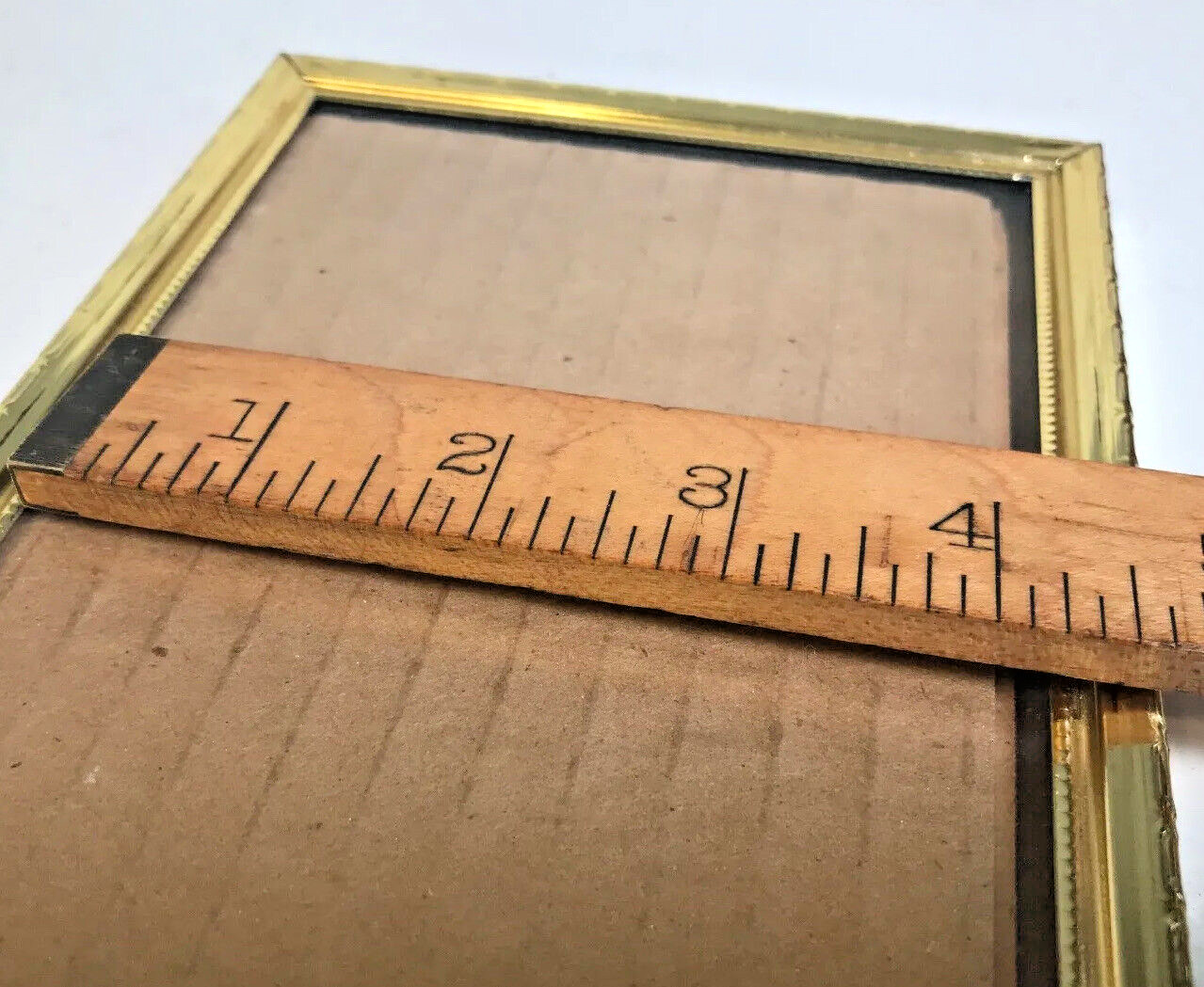 Vintage Brass Tone H/V Standing Picture Frame Cardboard Back Cl Glass 4.75 x 6″