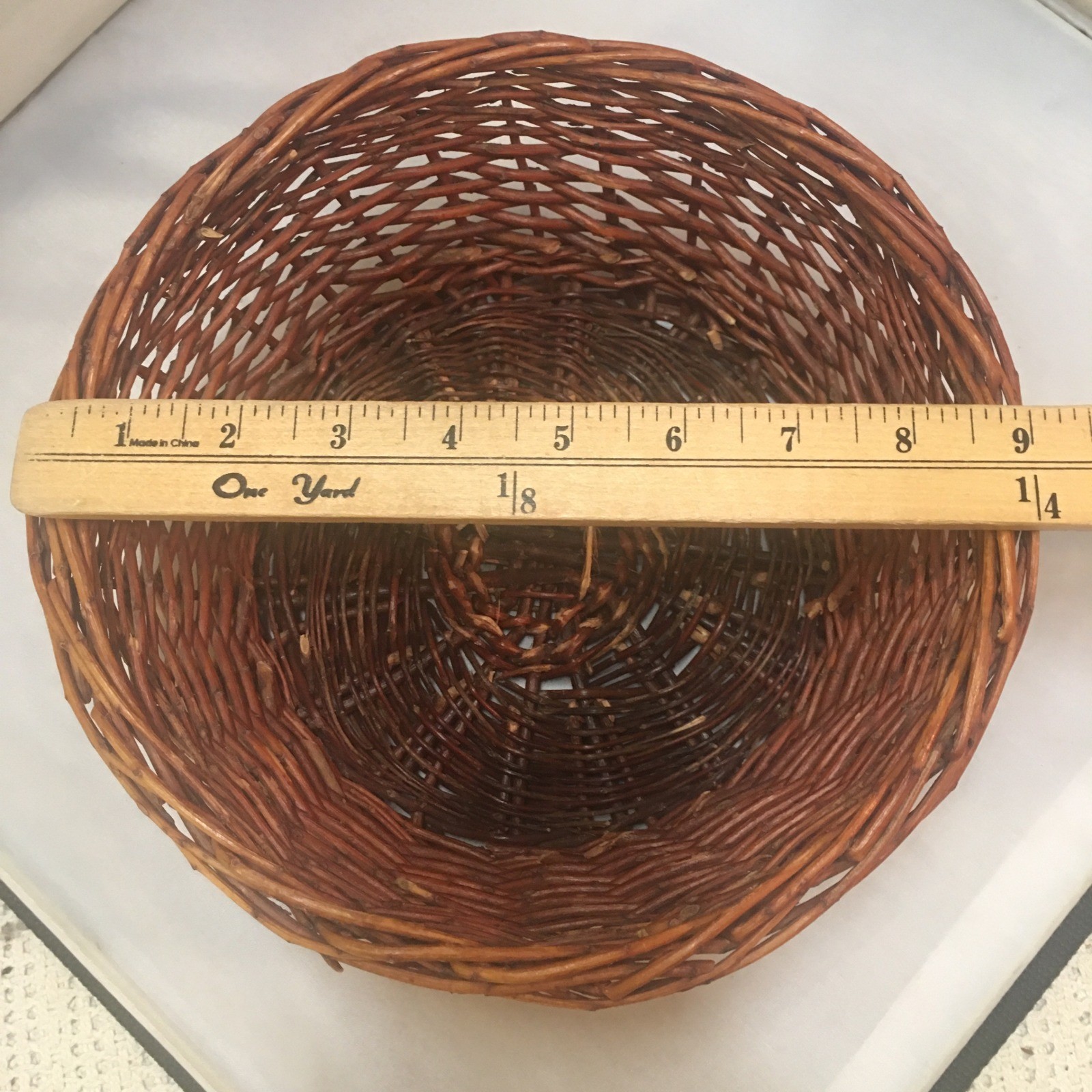 Round Wicker Basket Unisex Small Brown Rustic Grapevine Weave 9in Cottagecore