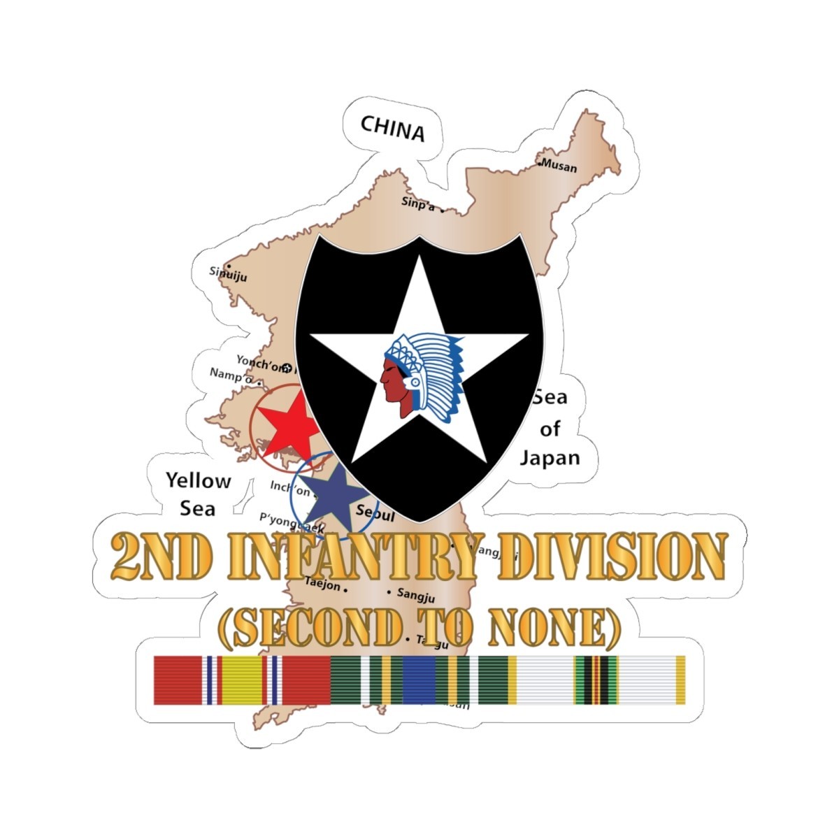 Kiss-Cut Stickers – Army – Korea Map – 2nd Infantry Div – Second to None w SVC