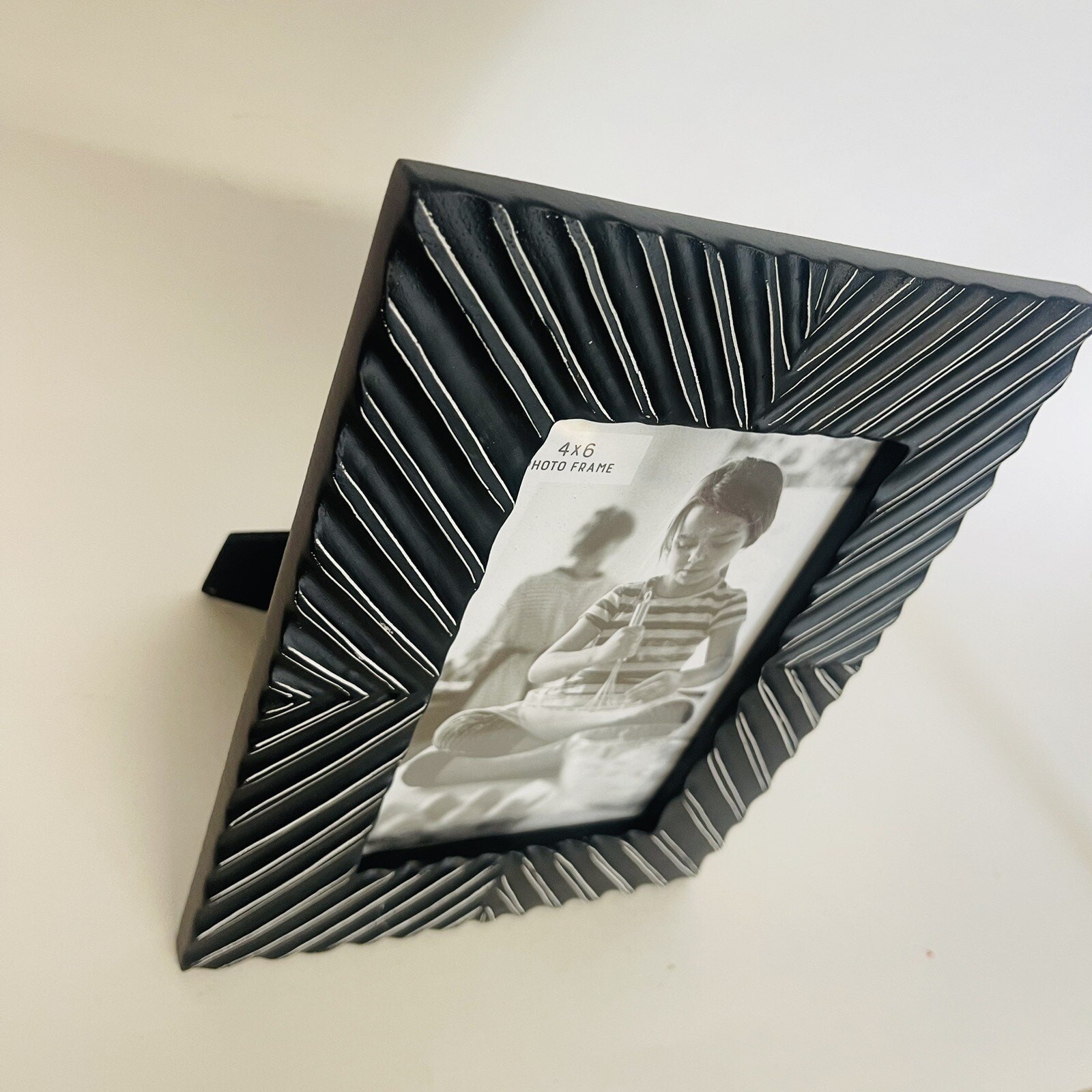 Black Debossed Herringbone Tabletop Heavy Photo Picture Frame For Photo 4×6”
