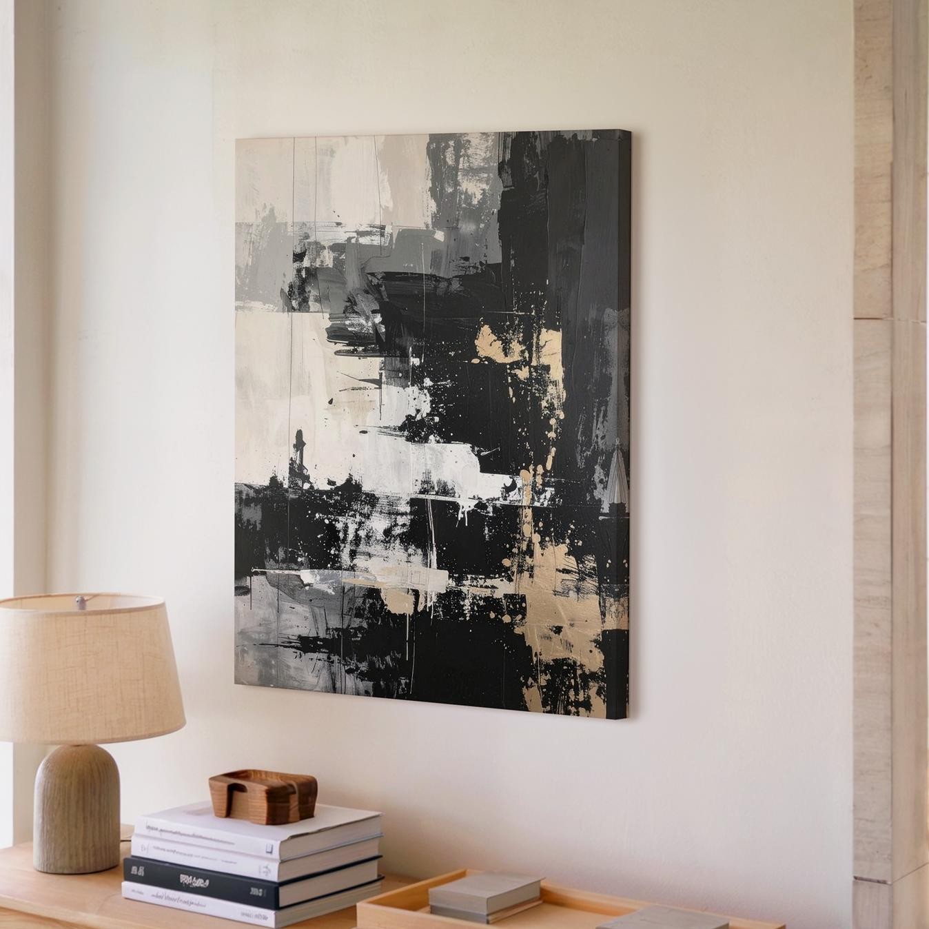 Monochrome Abstract Canvasblack, White & Taupe Gestural Art Wall Art