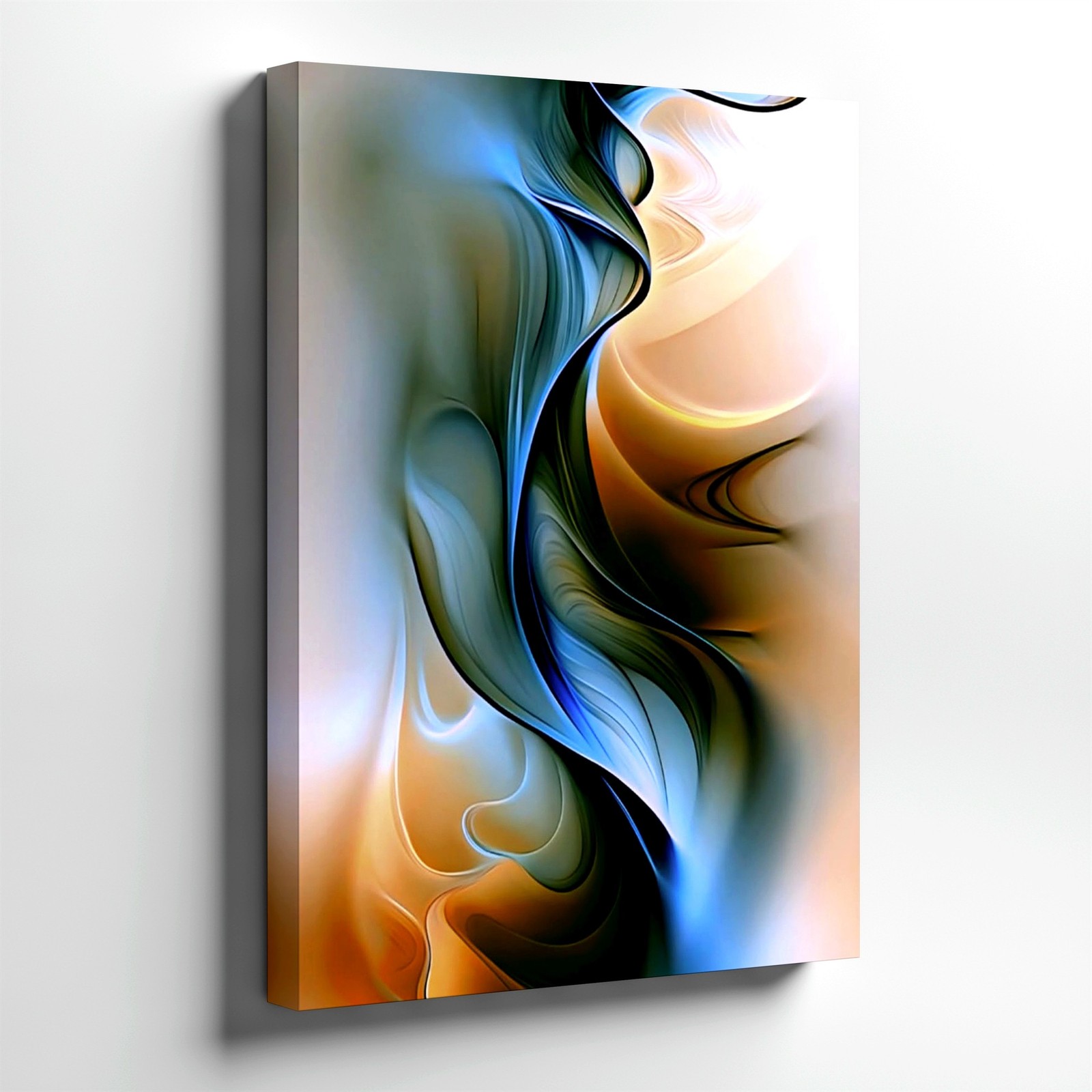 Wall Art Abstract Fluid Swirl Canvas Print Blue Gold Modern Vertical Home Decor