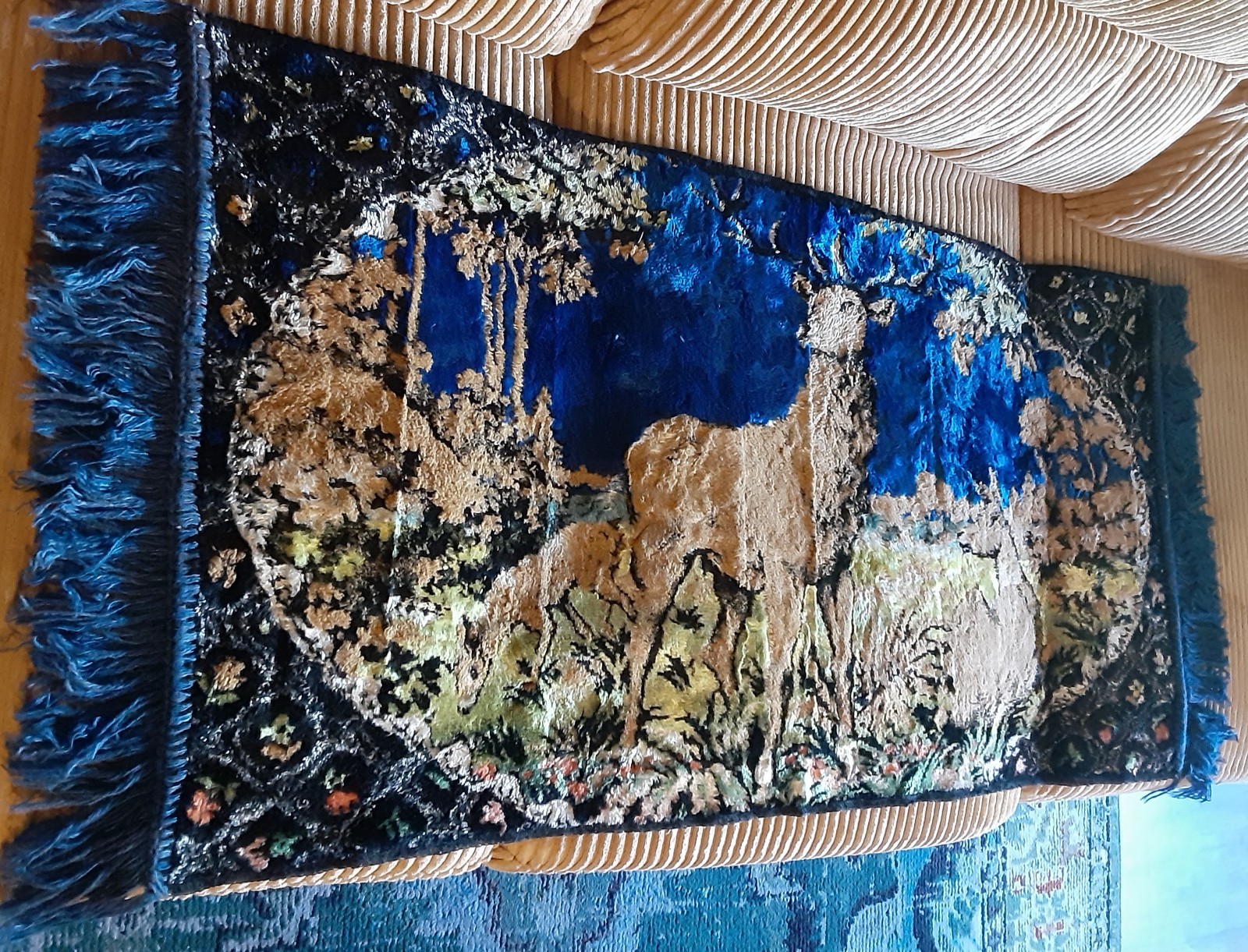 Vintage Velvet Fringed Tapestry *Table Dresser Runner*Rug 42×20 Vivid Colors !