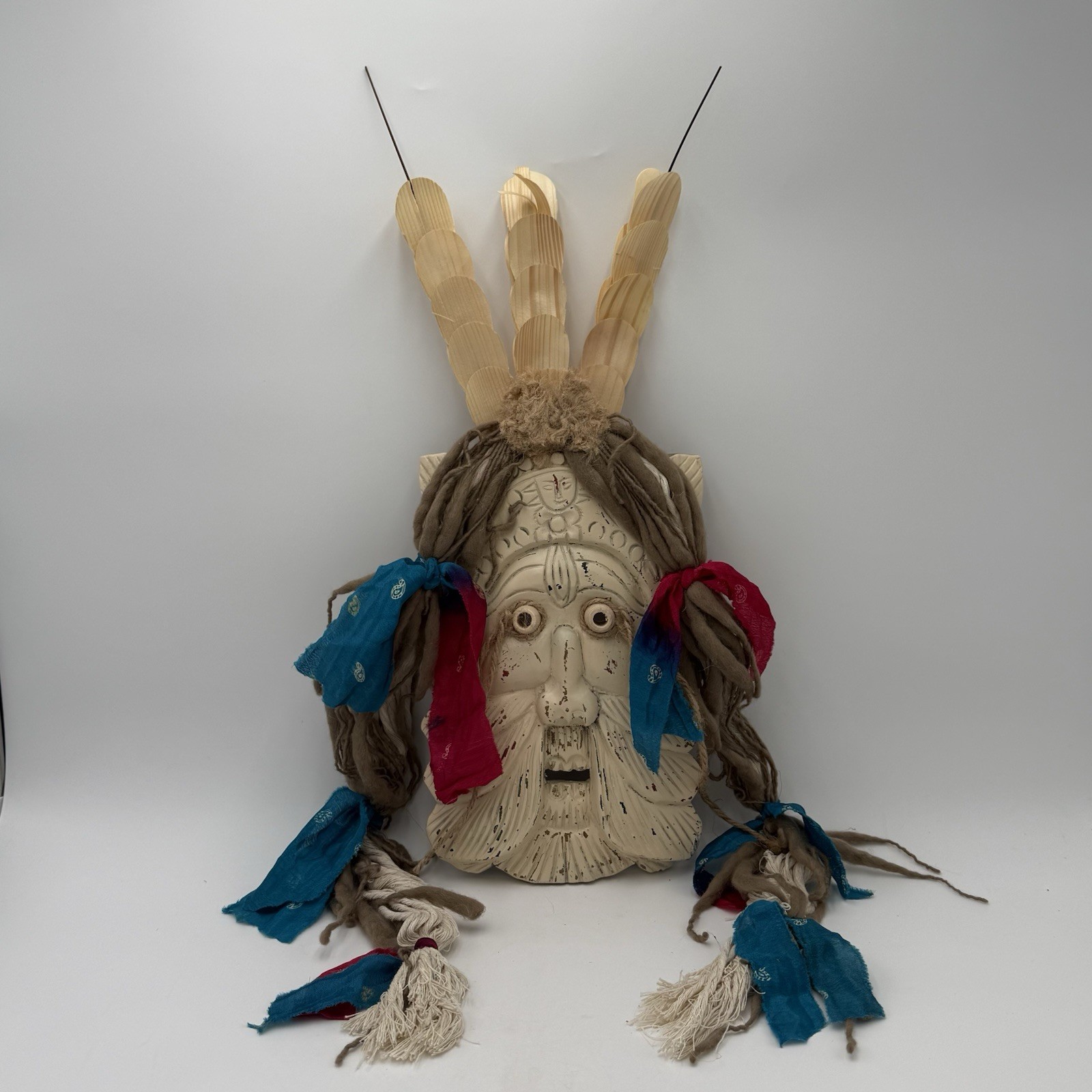 Vtg Mixed Media Folk Art Wall Mask Shaman Tribal Bohemian Decor 31″ Named Willie