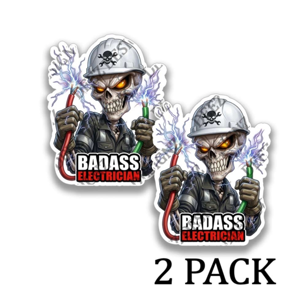 Electrical Worker Skeleton Sticker Funny Skull Vinyl Decal Waterproof 2 PACK