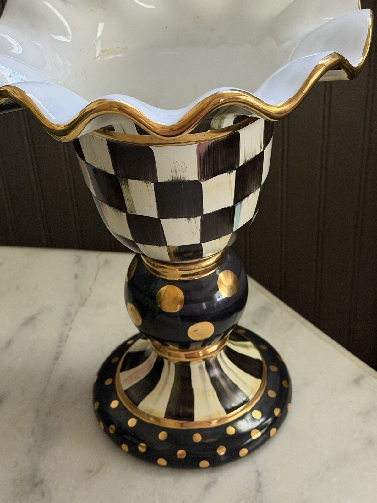 Mackenzie Childs Courtly Check Stately Vase Ceramic Sold Out Made In Aurora HTF